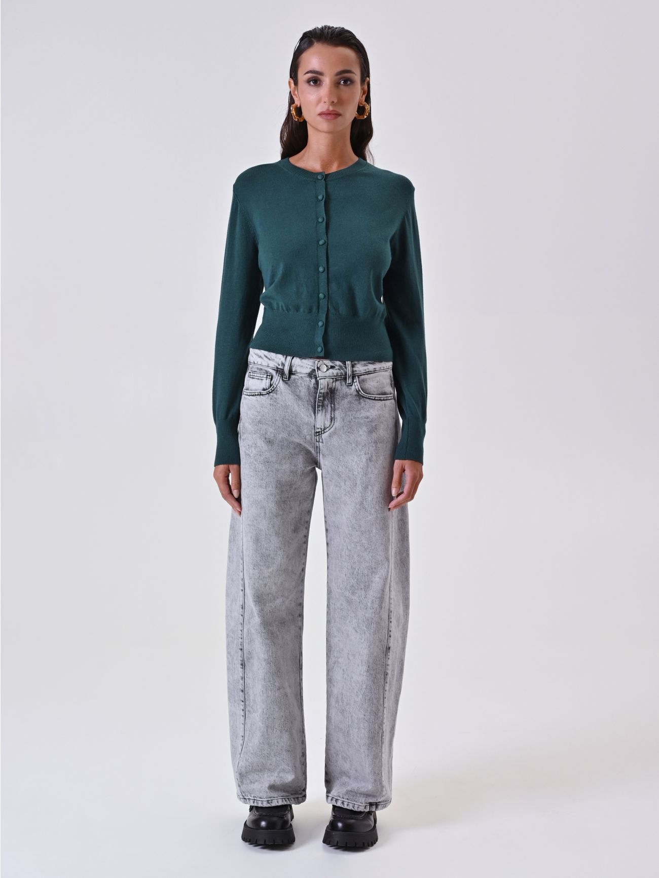 Cardigan Grigio Melange in Maglia det_1