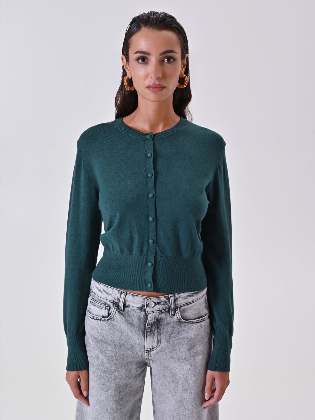 Cardigan Grigio Melange in Maglia det_2