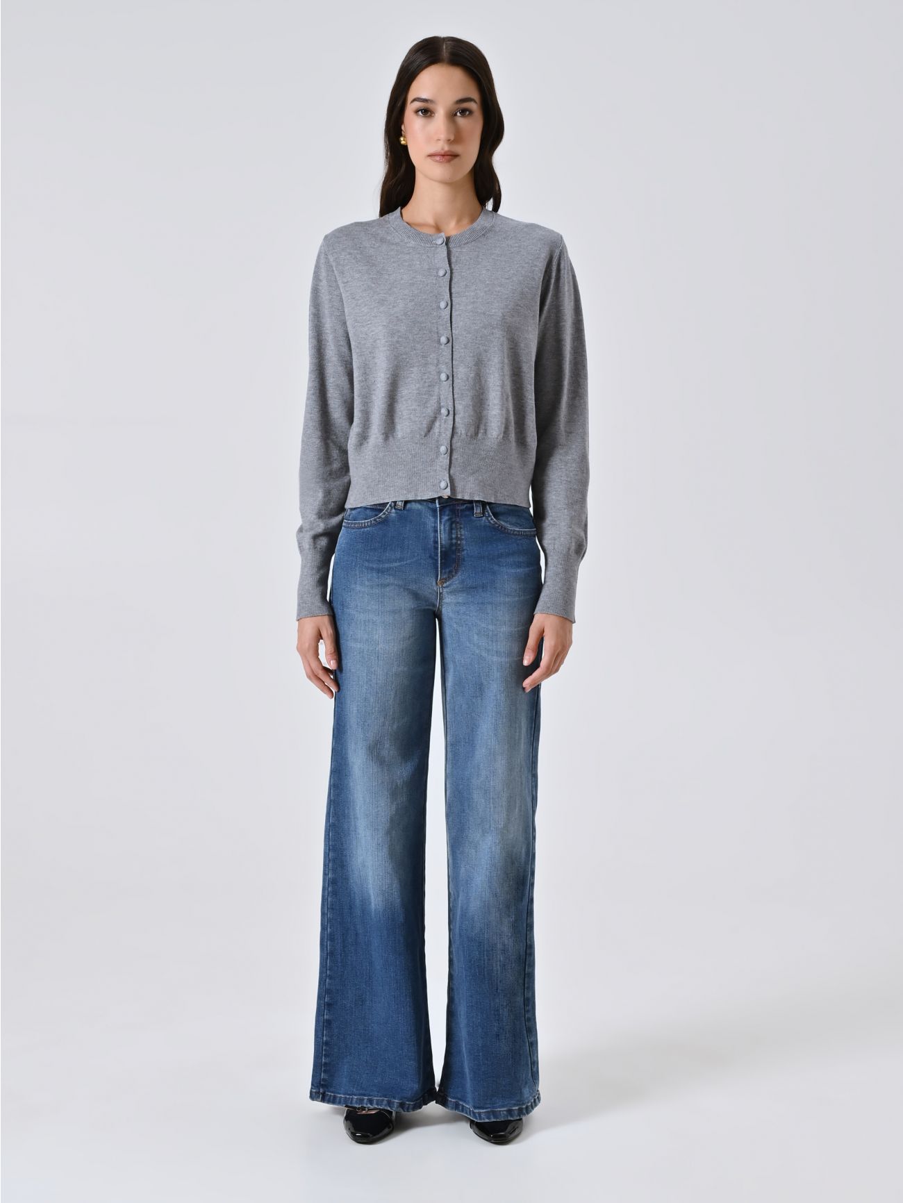 Cardigan Grigio Melange in Maglia det_1