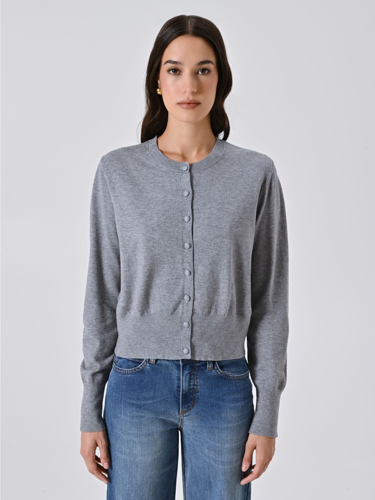 Cardigan Grigio Melange in Maglia det_2
