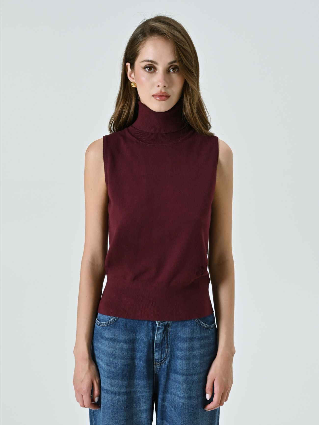 Jersey de cuello alto en mezcla de viscosa burdeos det_2
