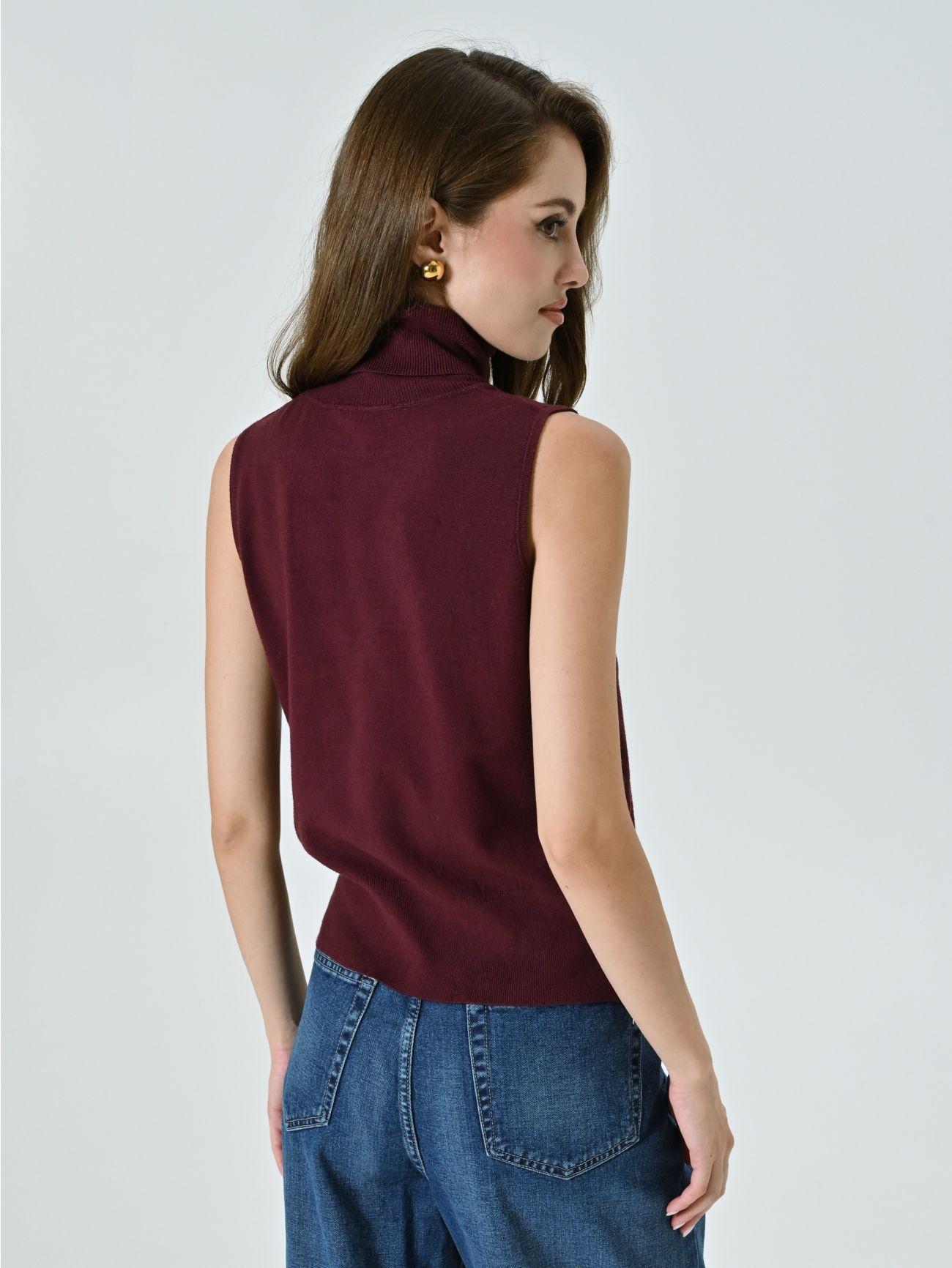 Jersey de cuello alto en mezcla de viscosa burdeos det_3
