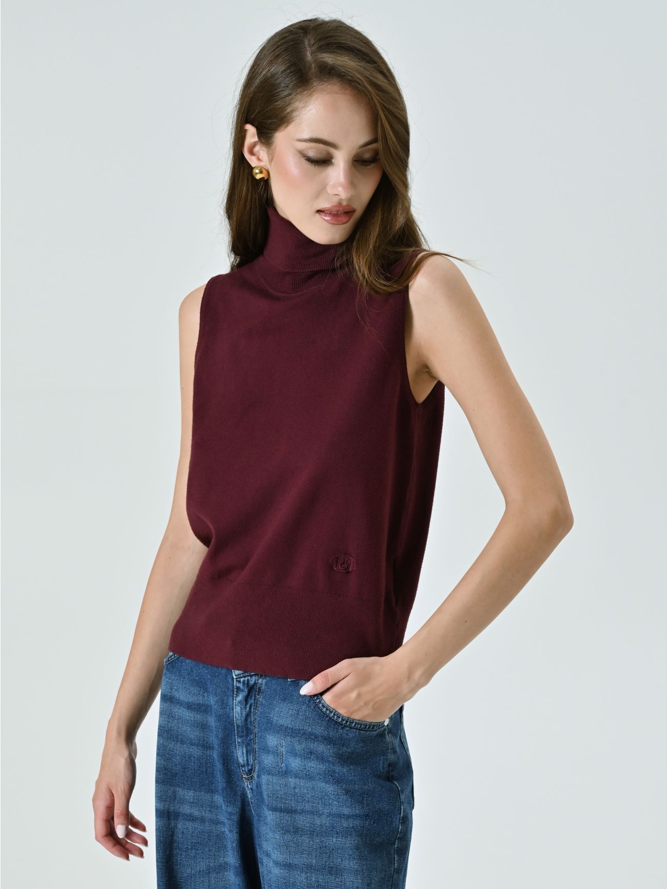 Jersey de cuello alto en mezcla de viscosa burdeos in_i7