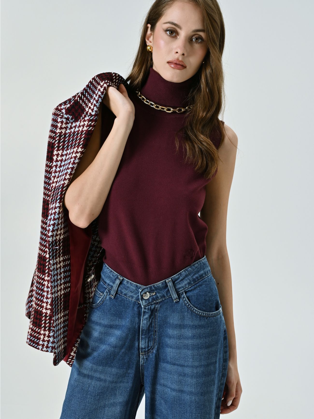 Col roulé bordeaux viscose mélangée  Rinascimento