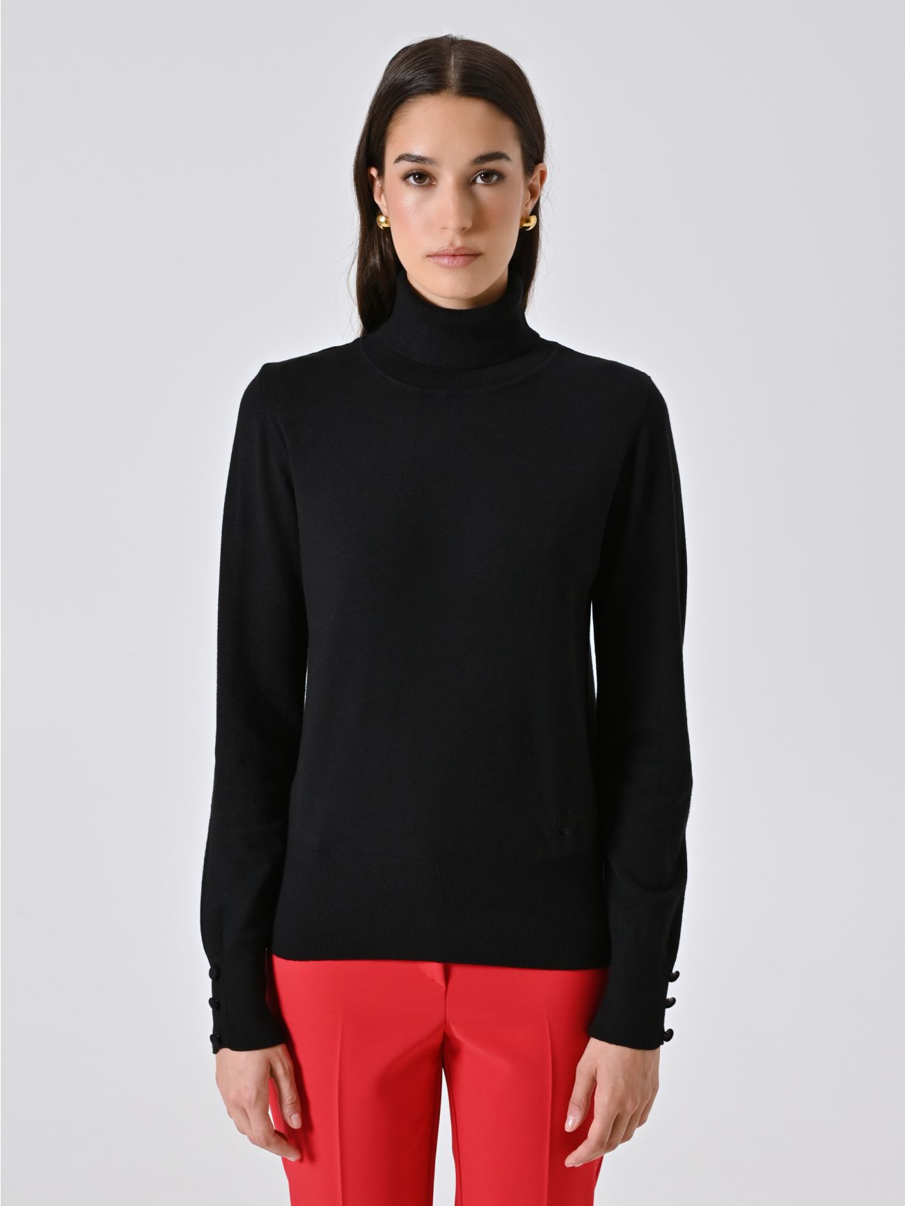 Rollkragenpullover aus schwarzem Strickstoff det_2