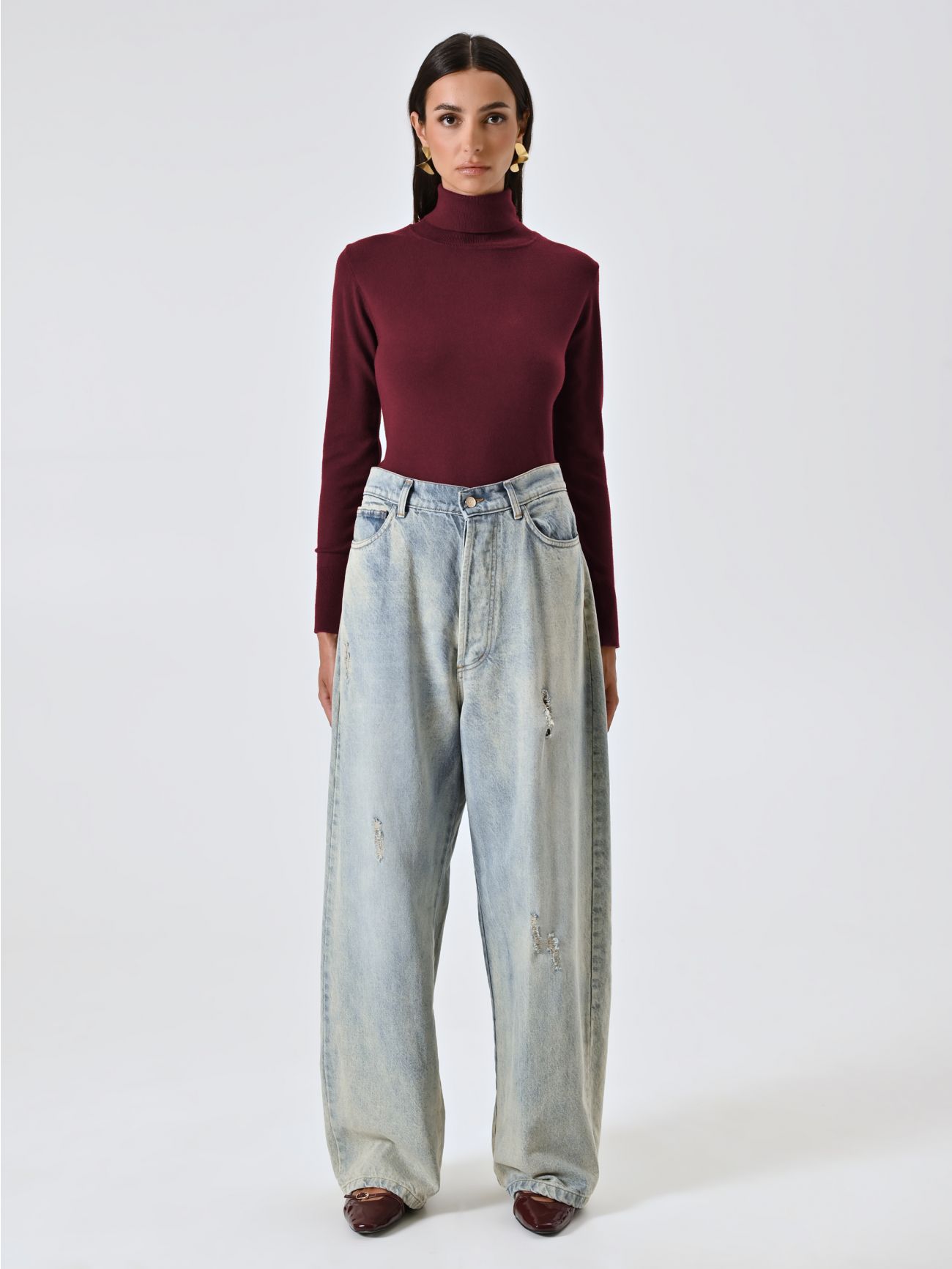 Rollkragenpullover aus Strickstoff in Bordeaux det_1
