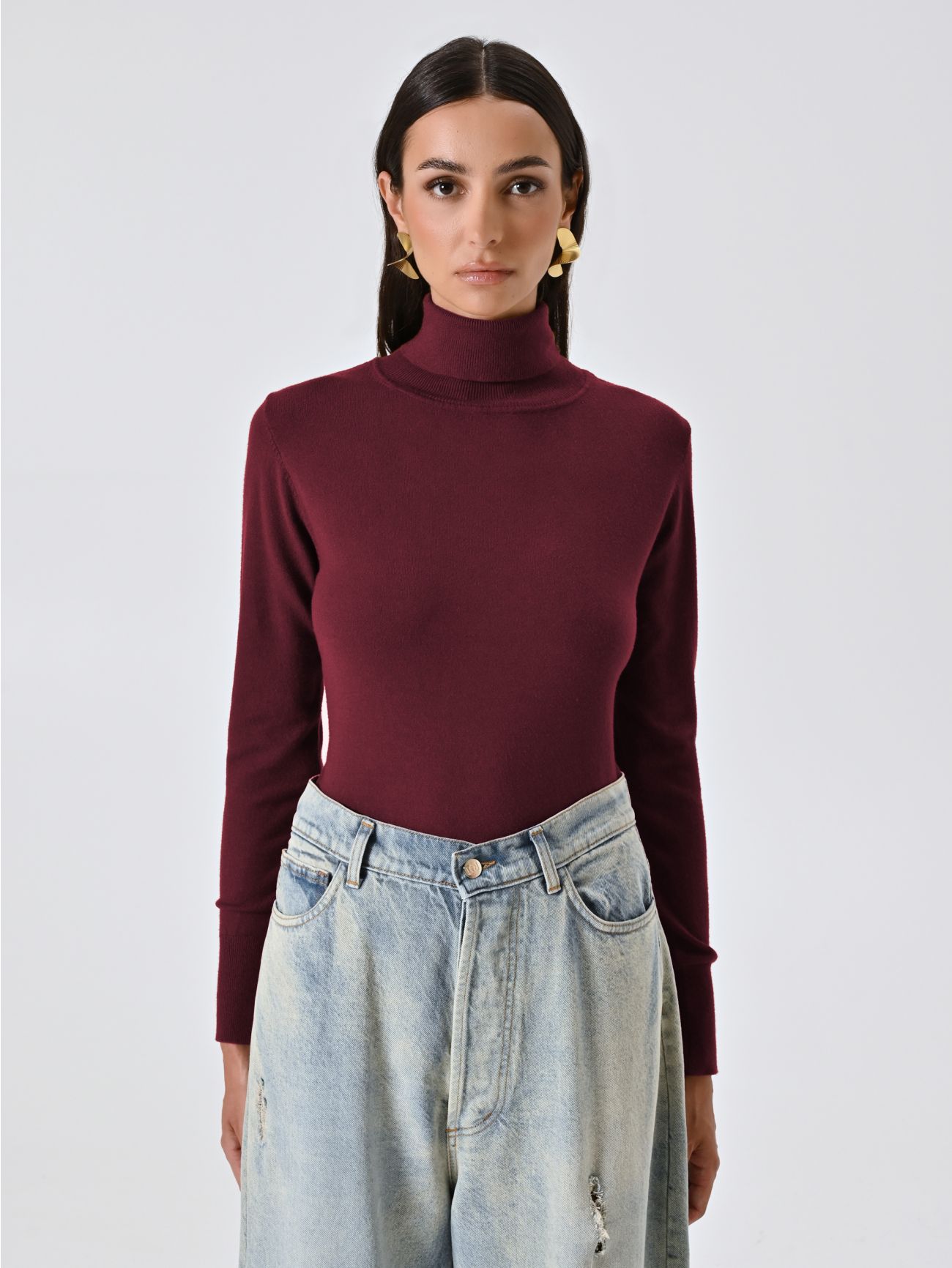 Rollkragenpullover aus Strickstoff in Bordeaux det_2