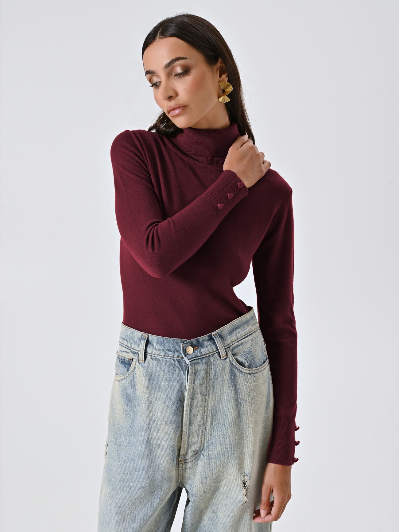Rollkragenpullover aus Strickstoff in Bordeaux in_i7