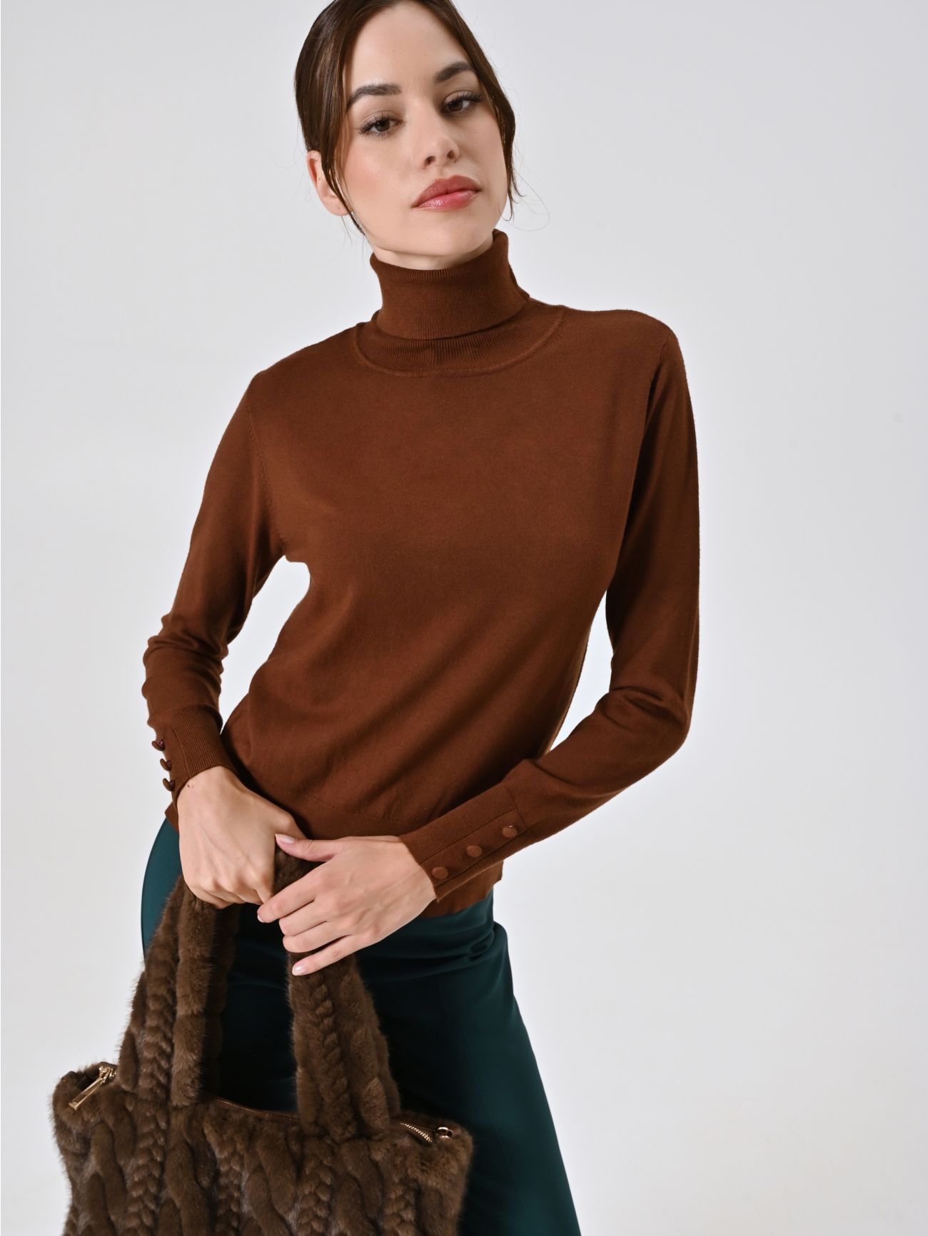 Brown Knit Turtleneck  Rinascimento