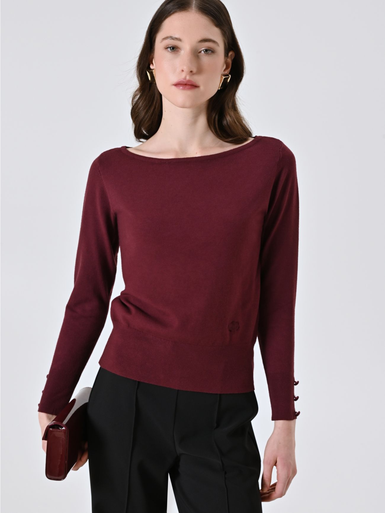 Pull bordeaux encolure bateau  Rinascimento