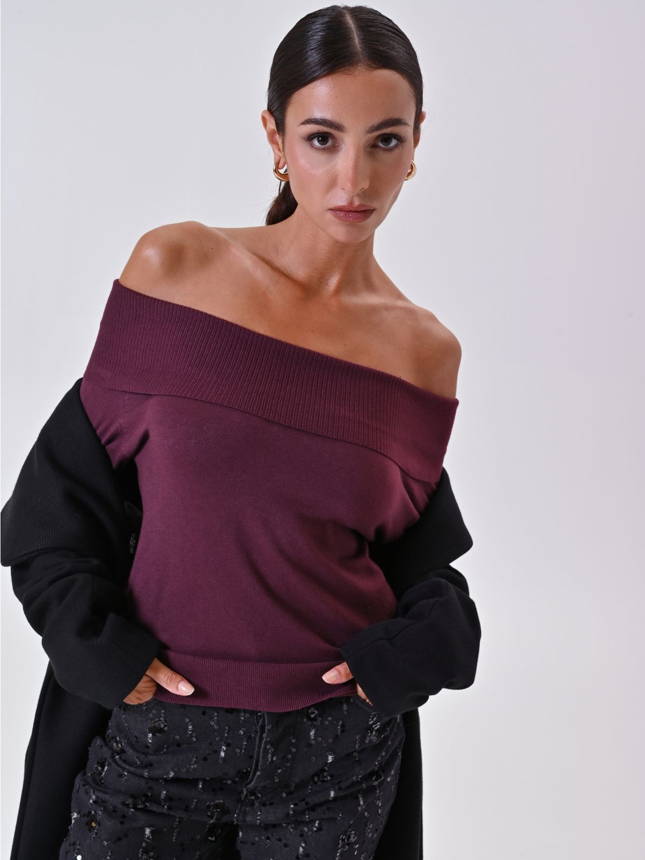 Pull col roulé bordeaux sp_e1