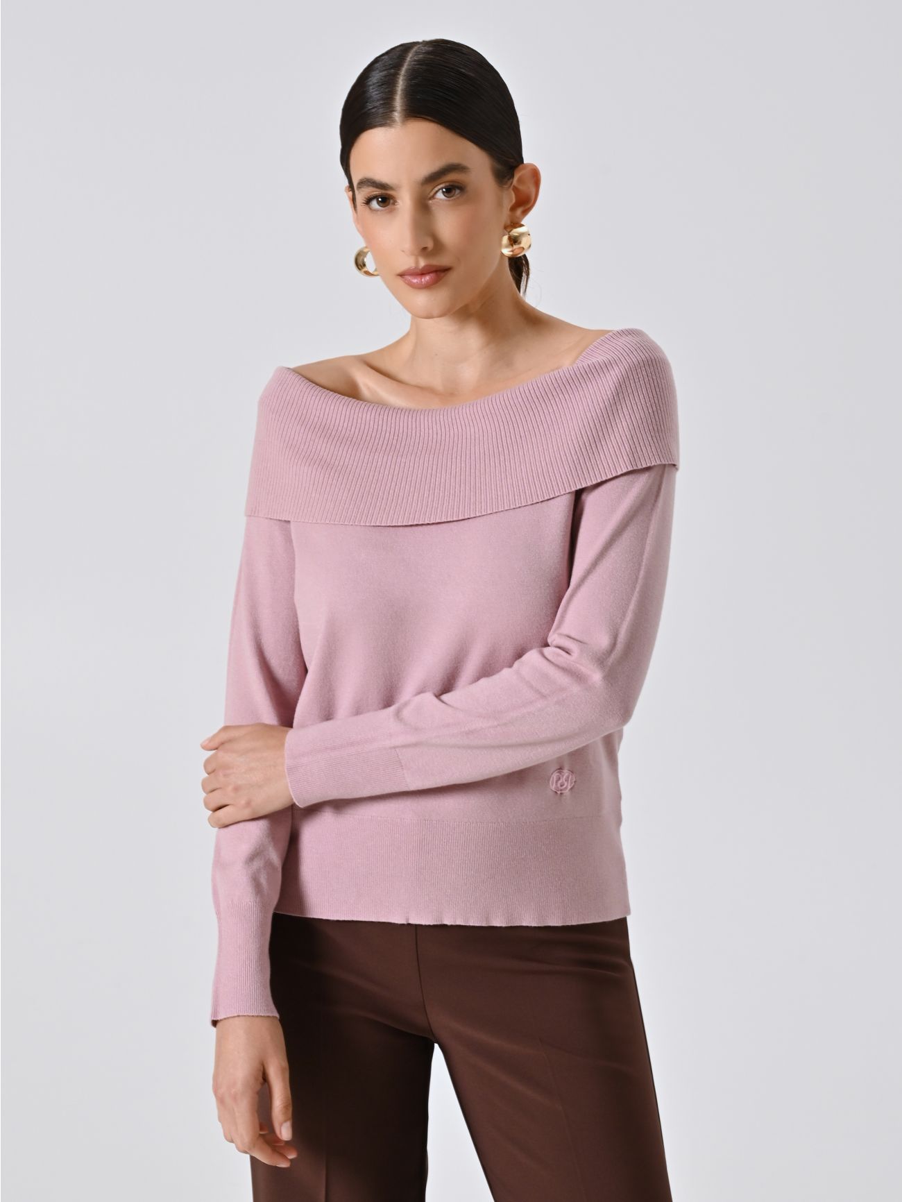 Mauve Pink Roll Neck Sweater in_i7