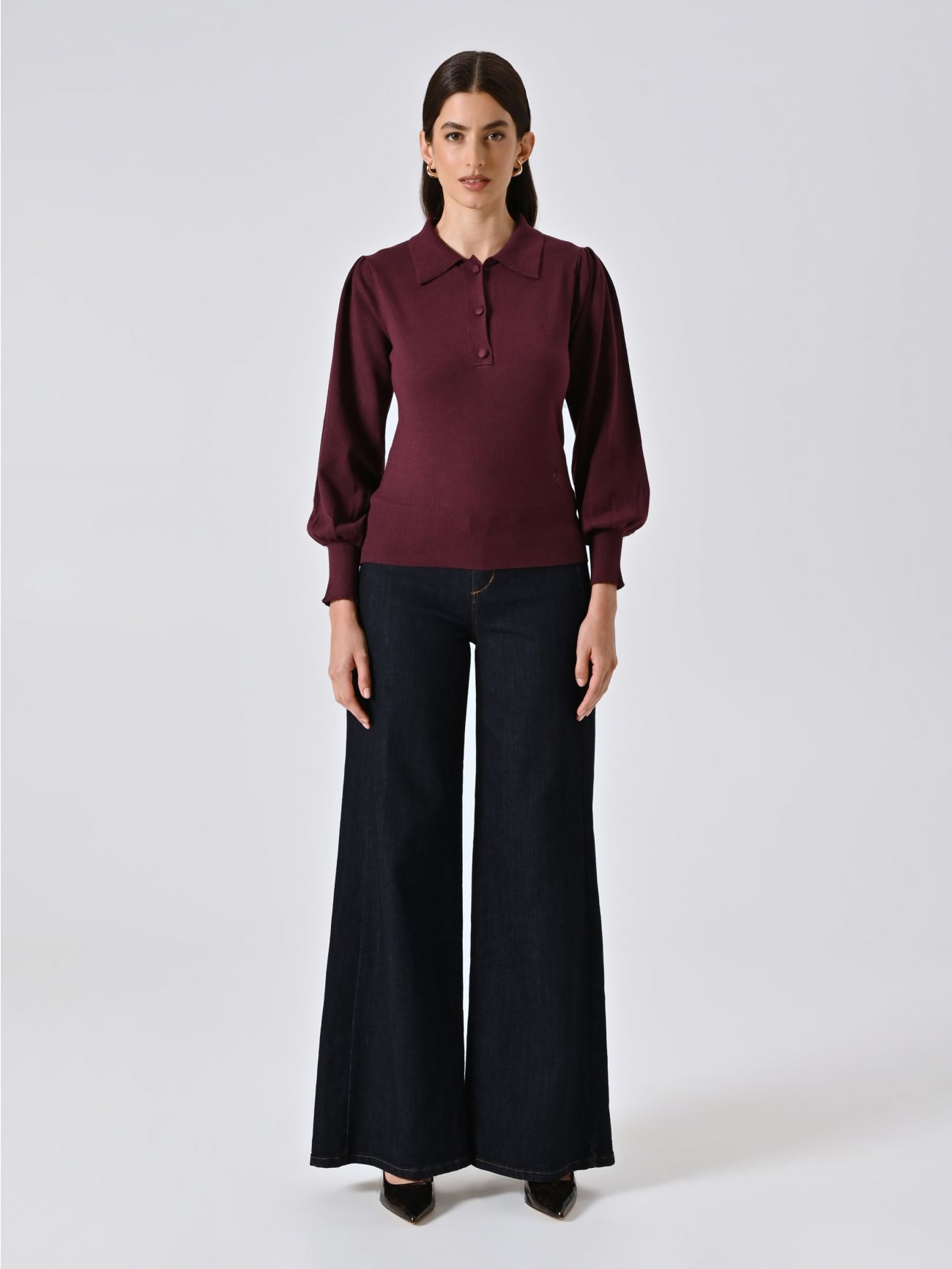 Polo Bordeaux in Maglia con Bottoni Ricoperti det_1