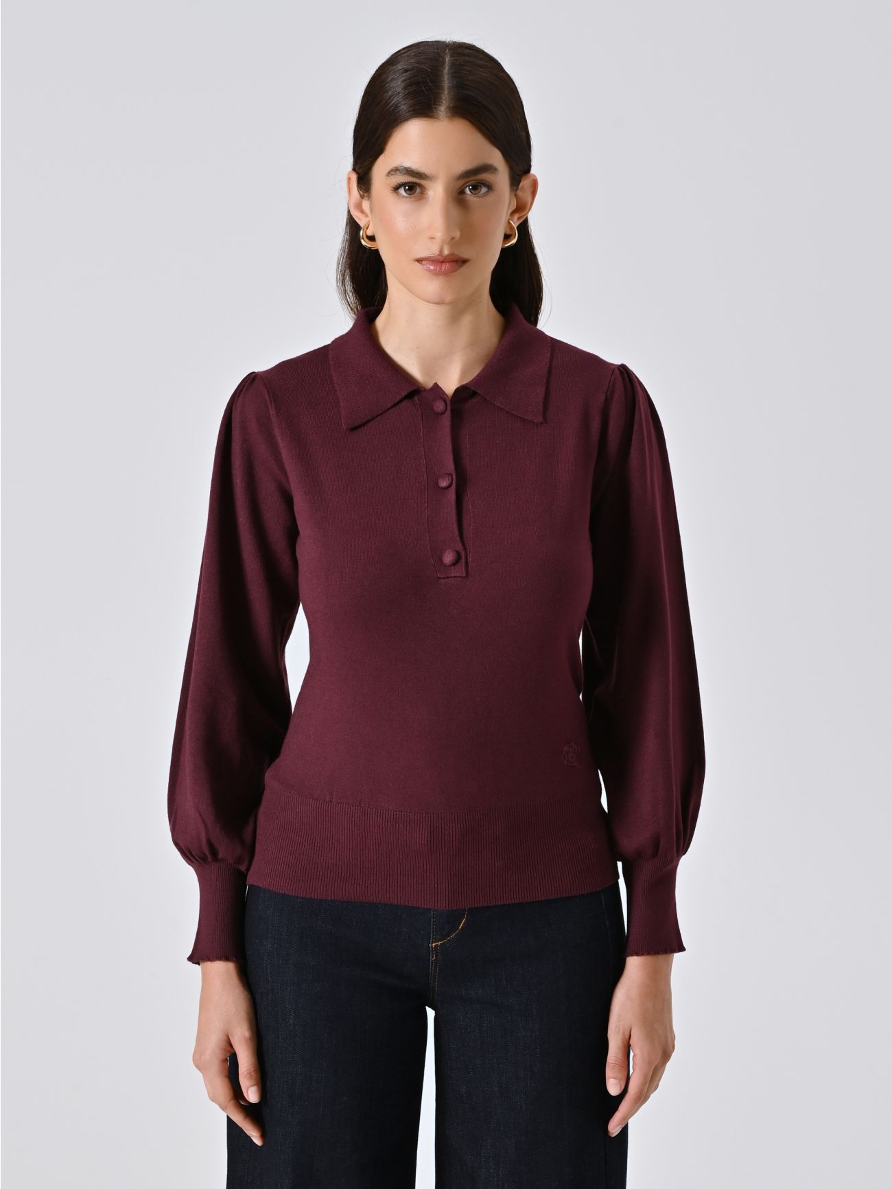 Polo Bordeaux in Maglia con Bottoni Ricoperti det_2