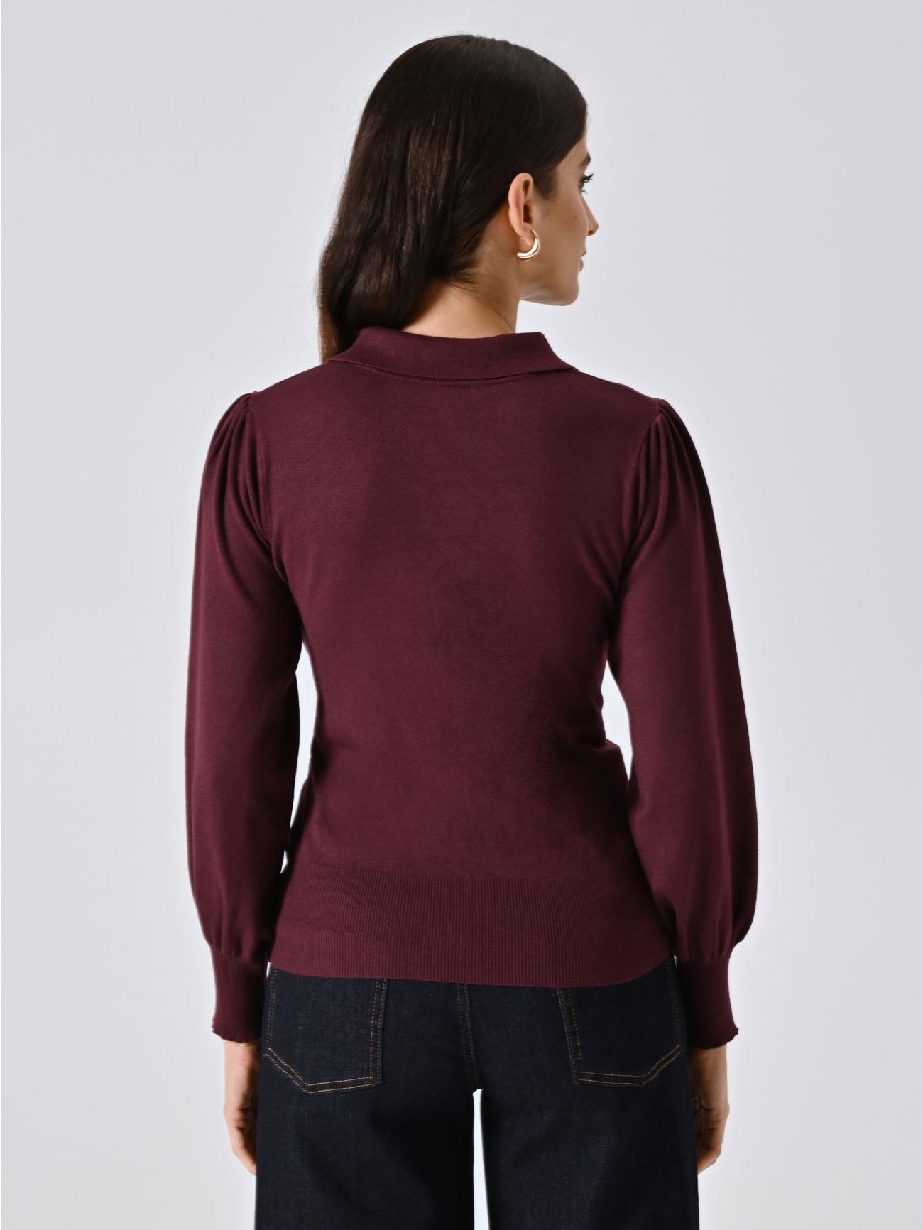 Polo Bordeaux in Maglia con Bottoni Ricoperti det_3