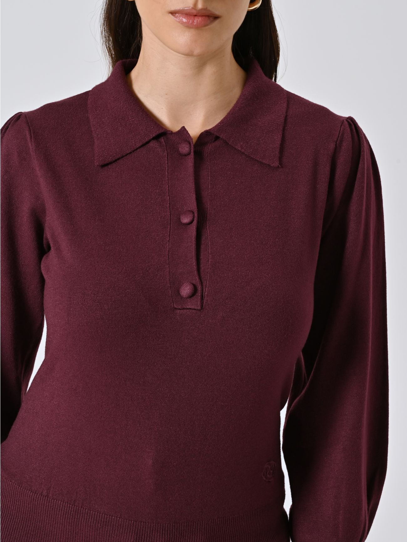 Polo Bordeaux in Maglia con Bottoni Ricoperti in_i5