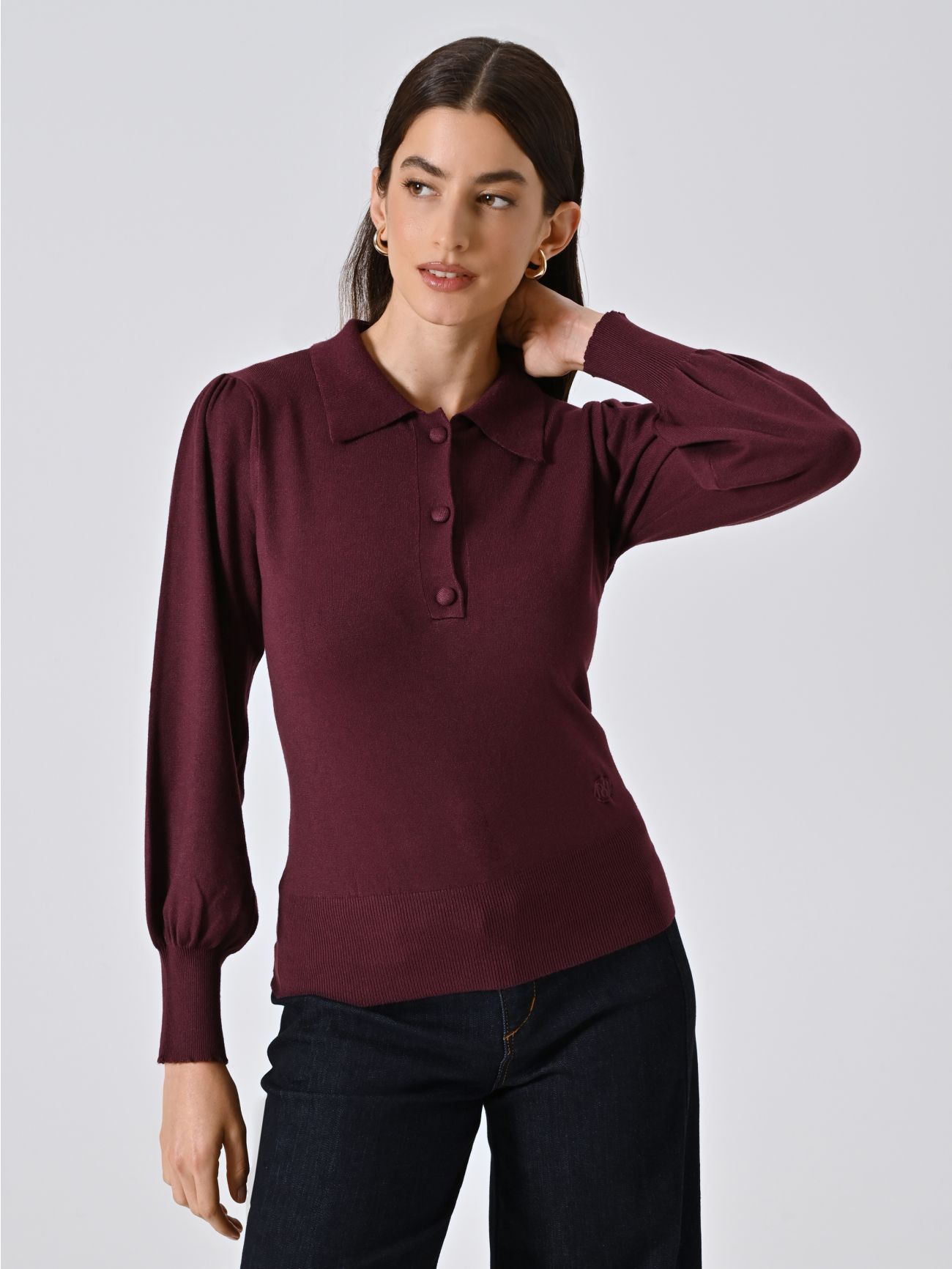 Polo Bordeaux in Maglia con Bottoni Ricoperti in_i7