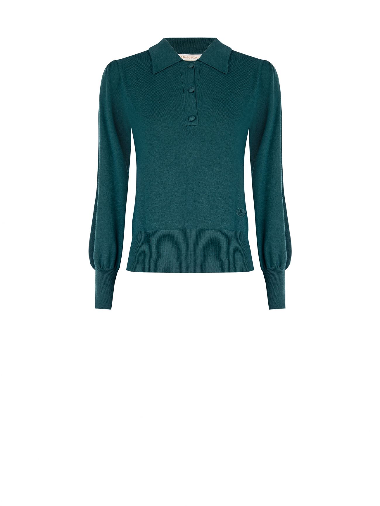 Polo vert en maille avec boutons recouverts de tissu det_4