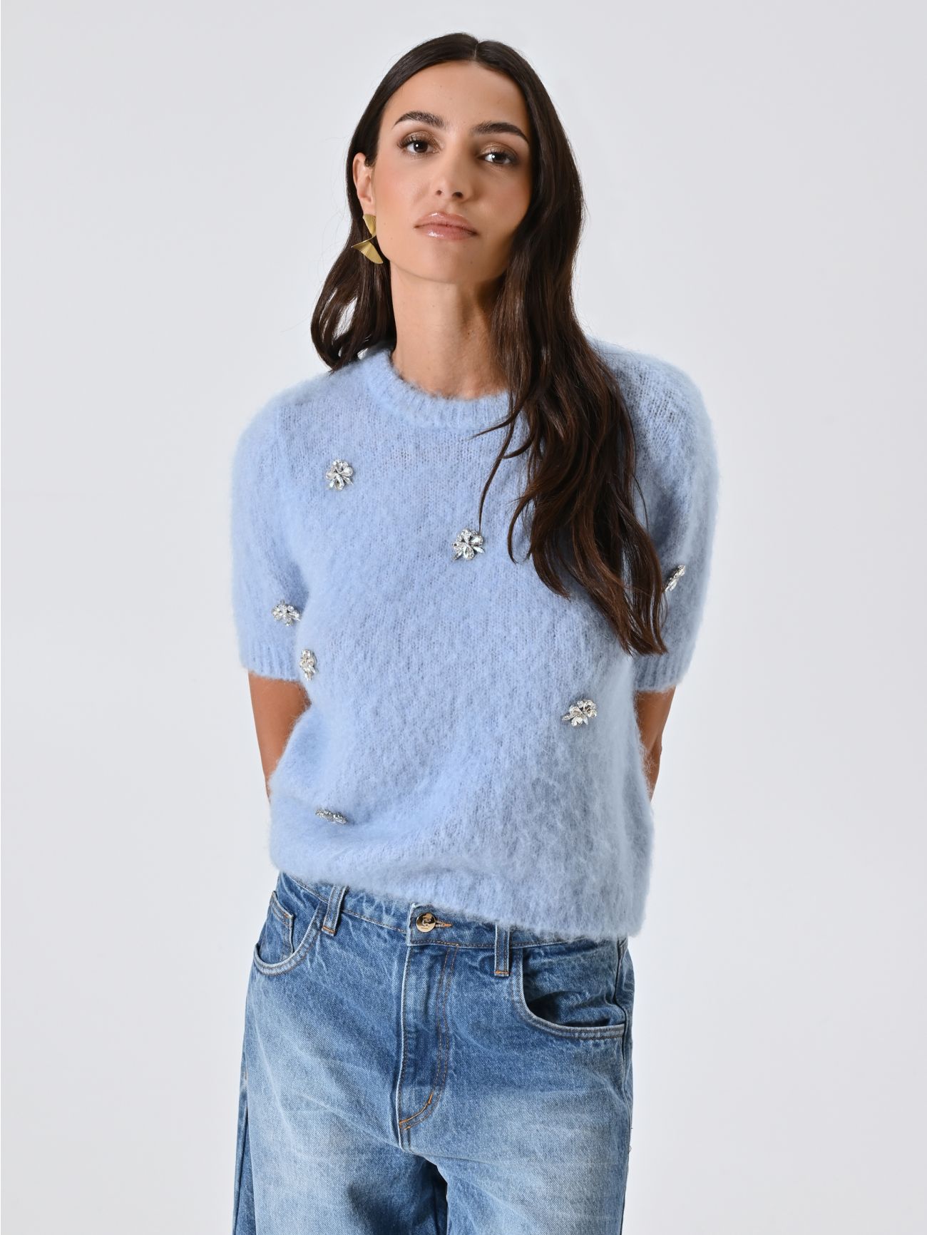 Maglioncino Fluffy Azzurro con Pietre in_i7