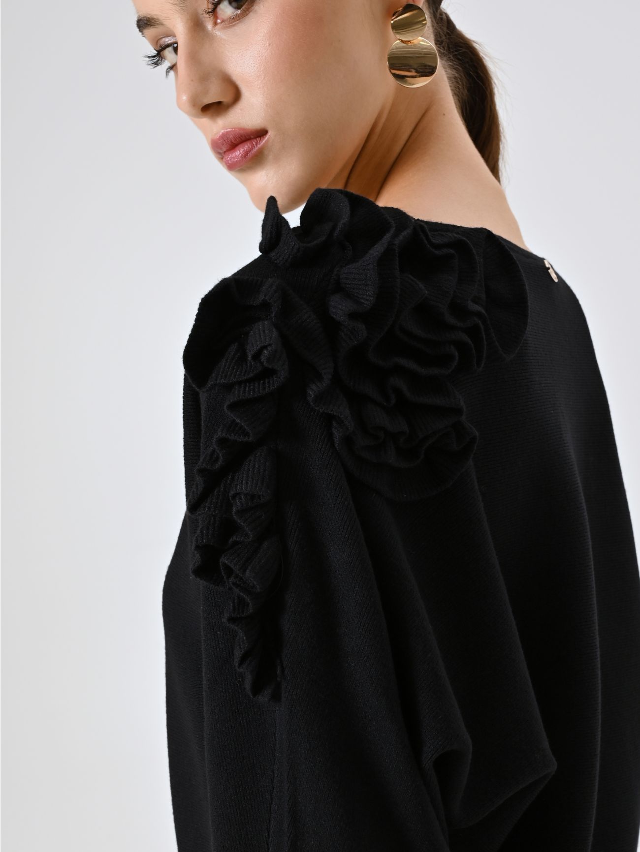 Black Sweater with Embossed Flowers in_i5