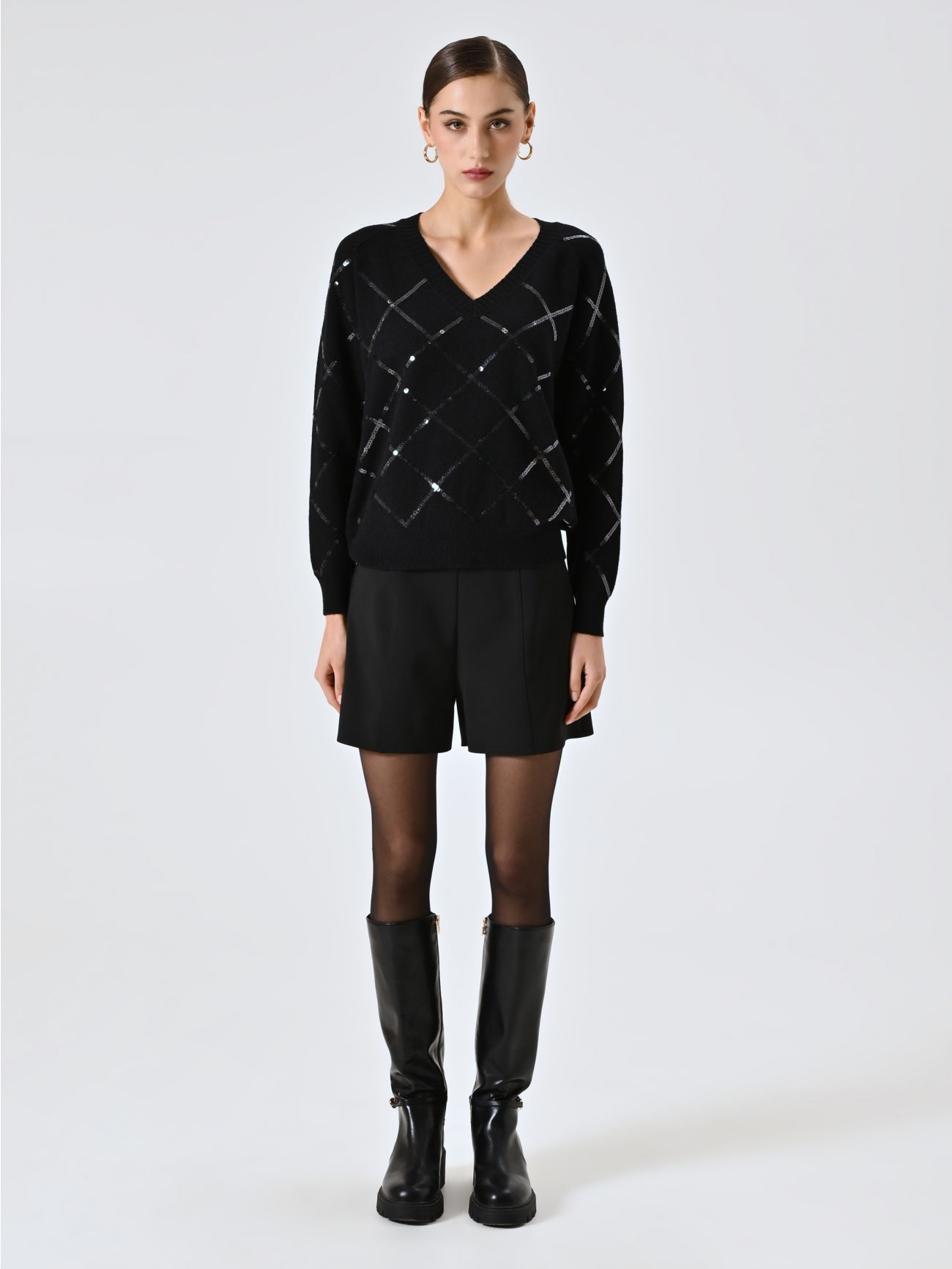 Black Sweater with Sequin Diamonds det_1