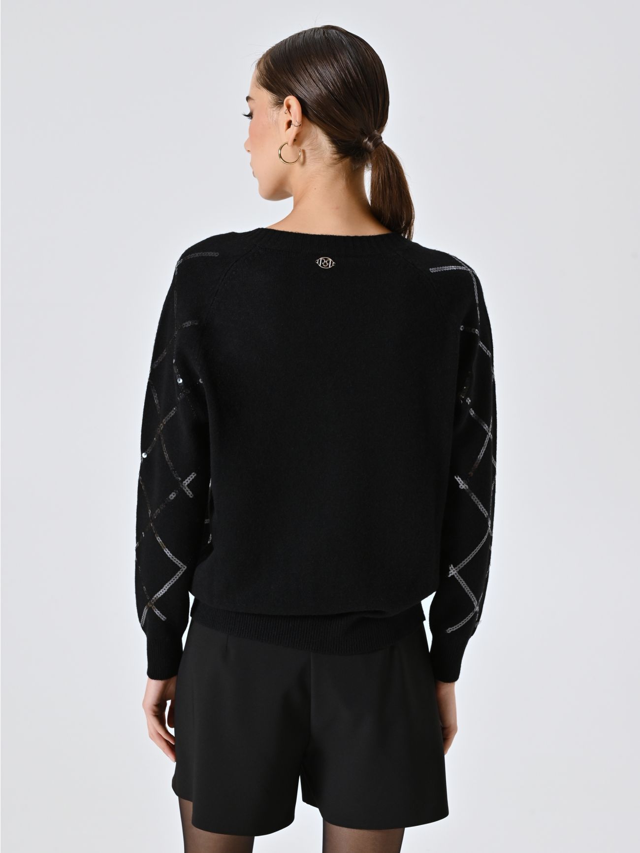 Black Sweater with Sequin Diamonds det_3