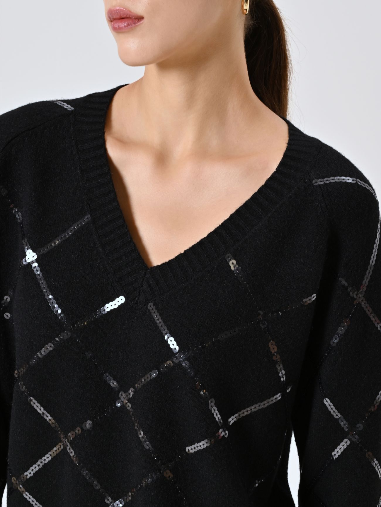 Black Sweater with Sequin Diamonds in_i5