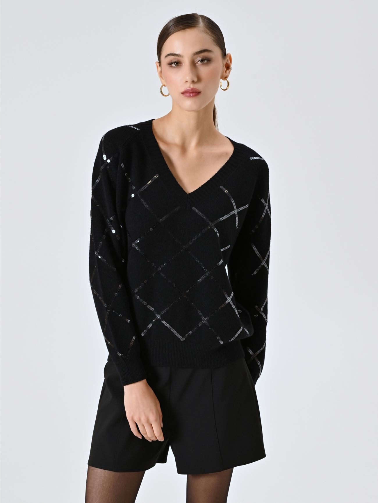 Black Sweater with Sequin Diamonds in_i7