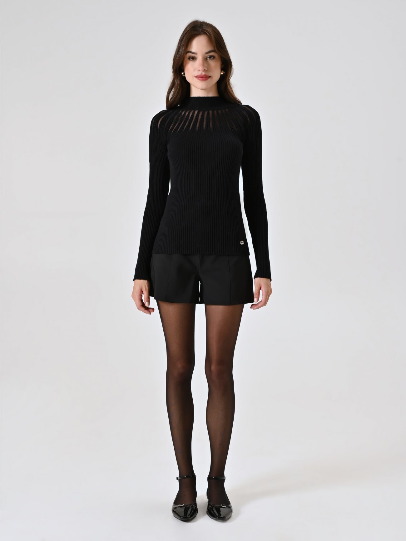Black Turtleneck with Tulle Inserts det_1