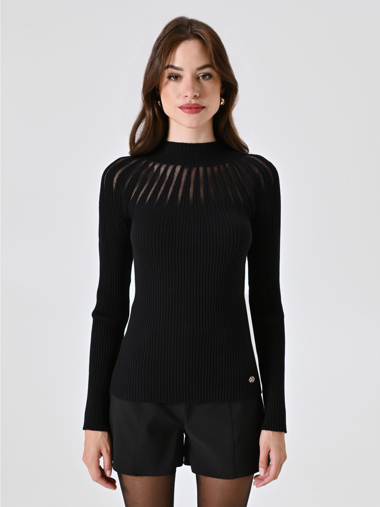 Black Turtleneck with Tulle Inserts det_2