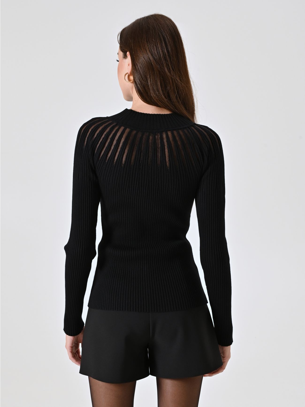 Black Turtleneck with Tulle Inserts det_3