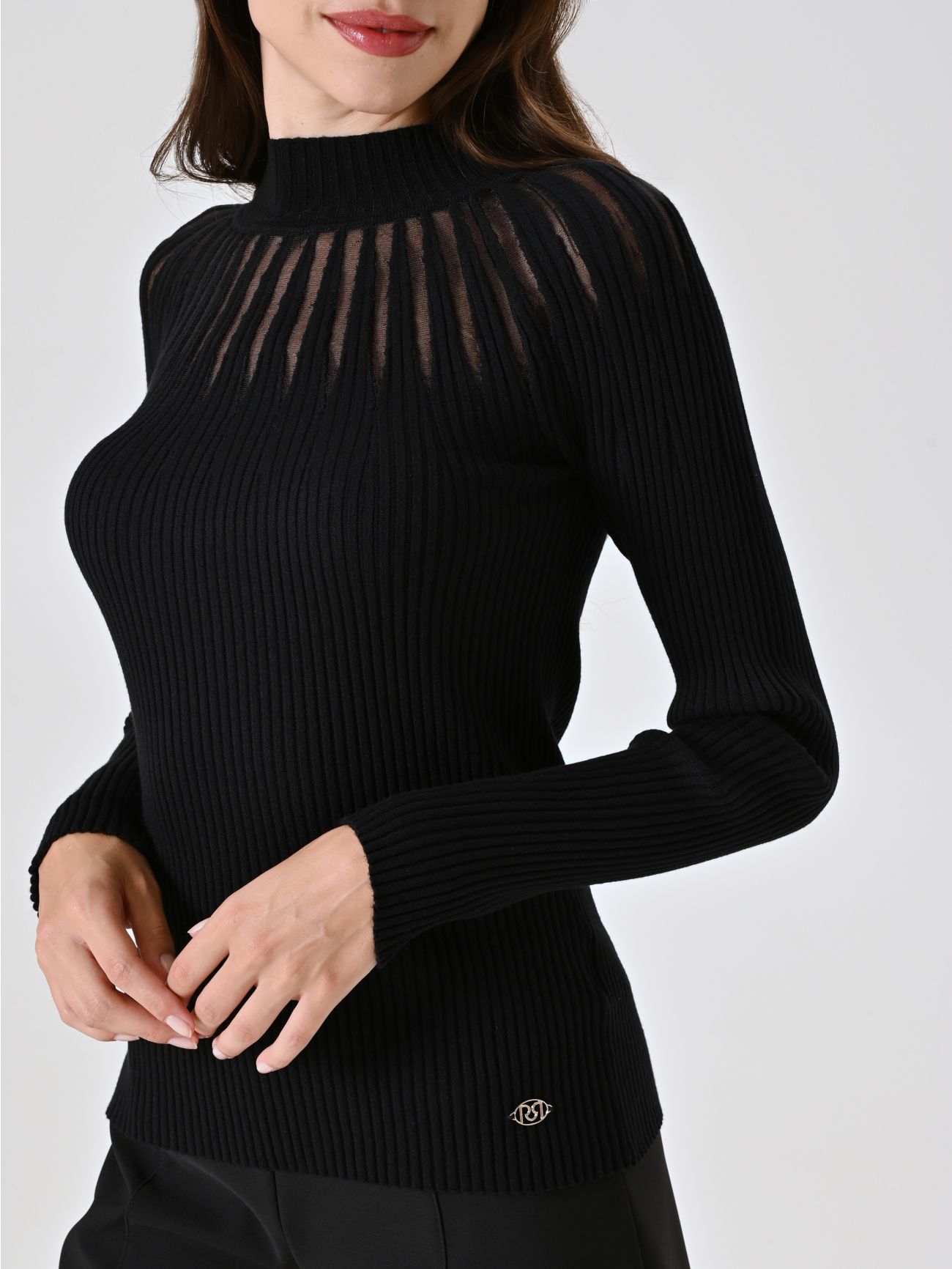 Black Turtleneck with Tulle Inserts in_i5