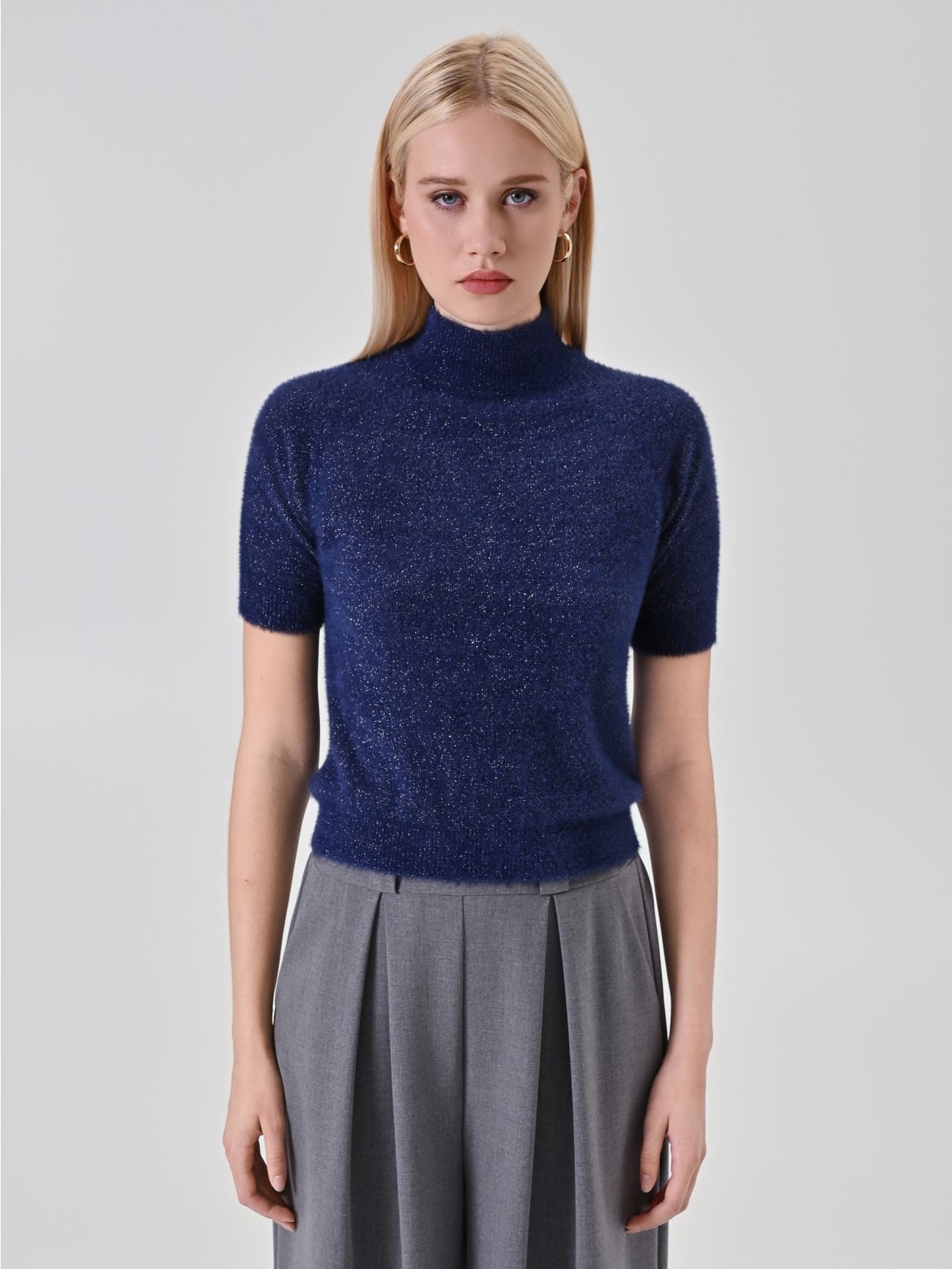 Maglia Blu Lurex Maniche Corte det_2