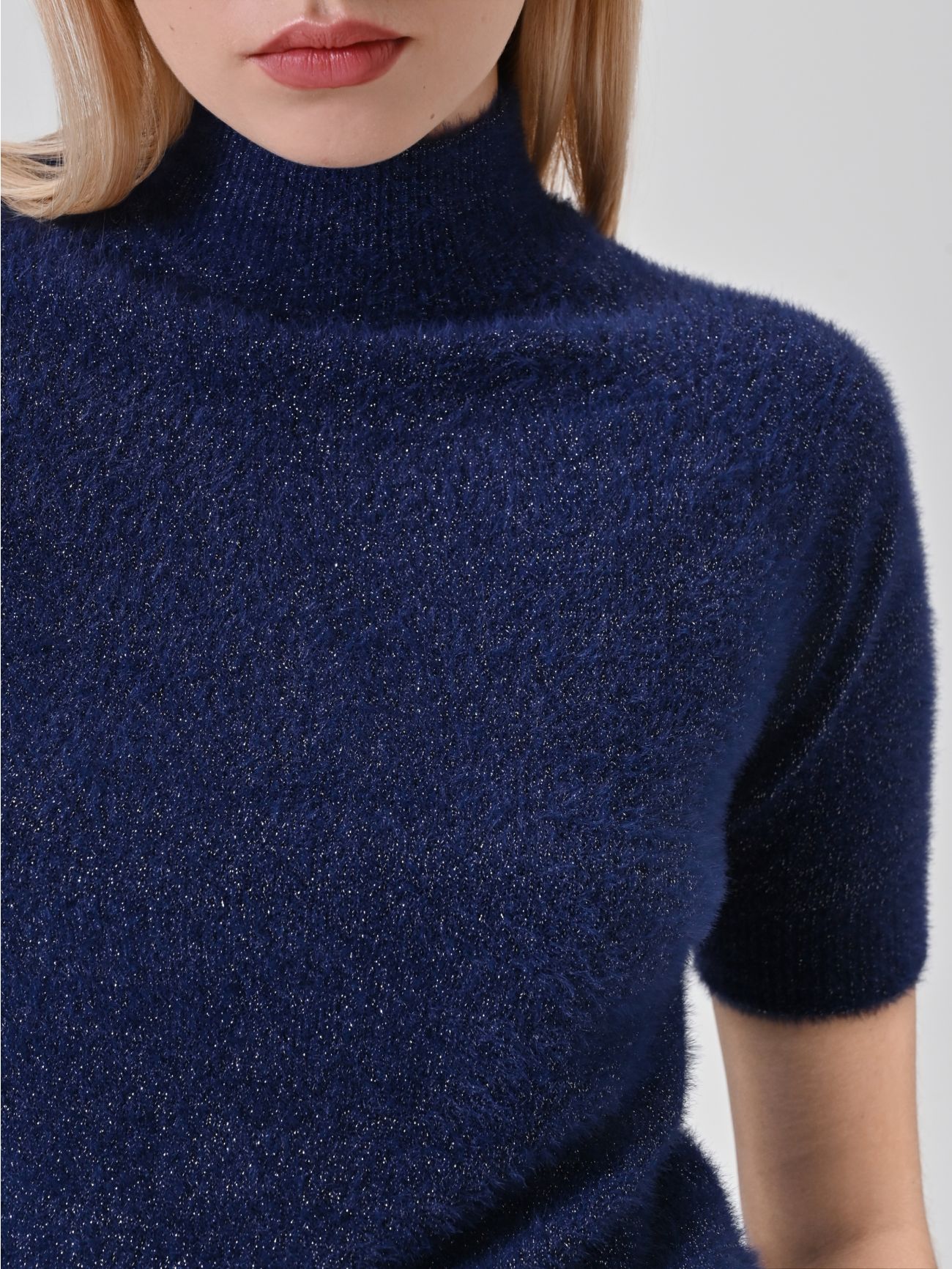 Maglia Blu Lurex Maniche Corte in_i5