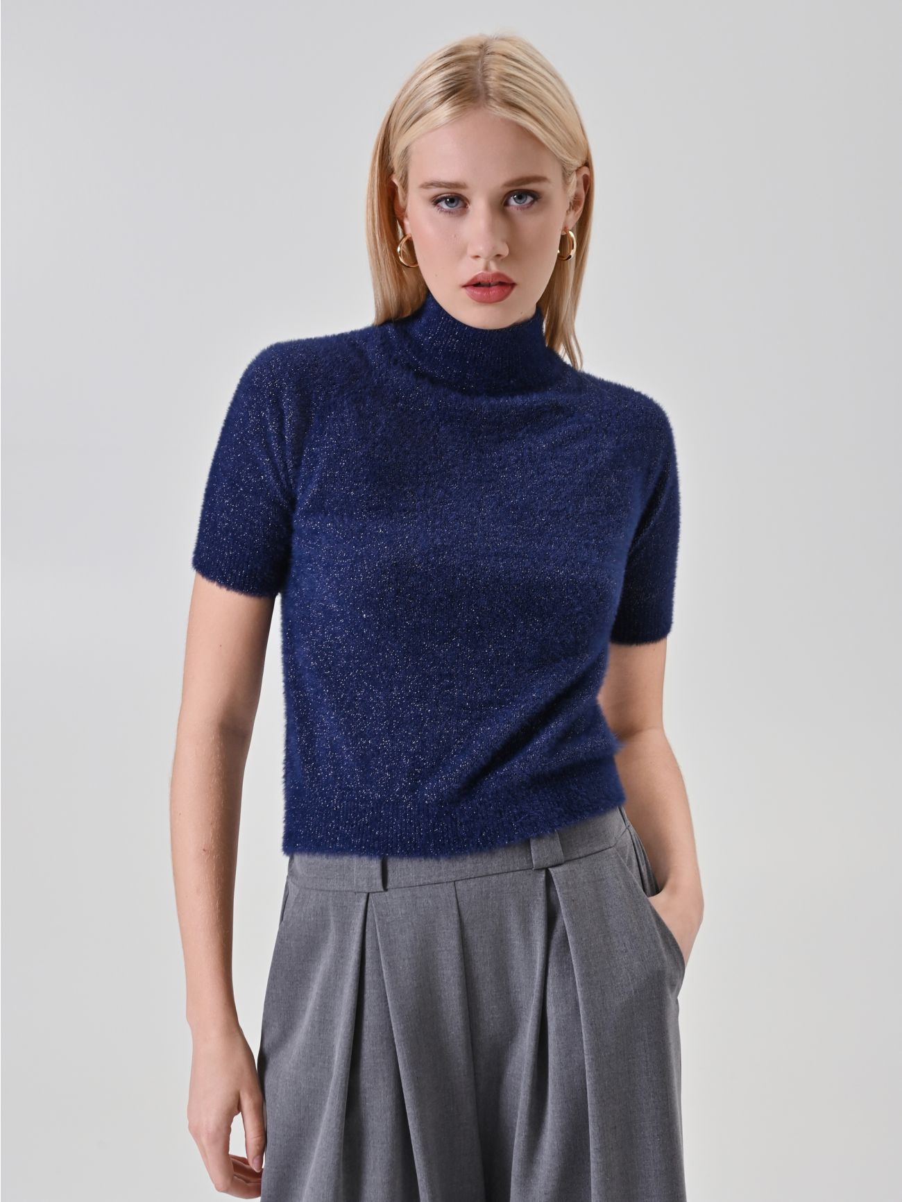 Maglia Blu Lurex Maniche Corte in_i7