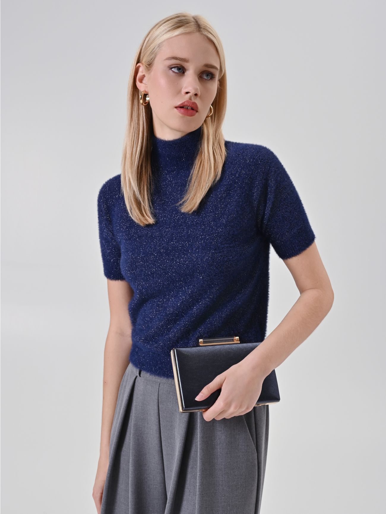 Maglia Blu Lurex Maniche Corte  Rinascimento