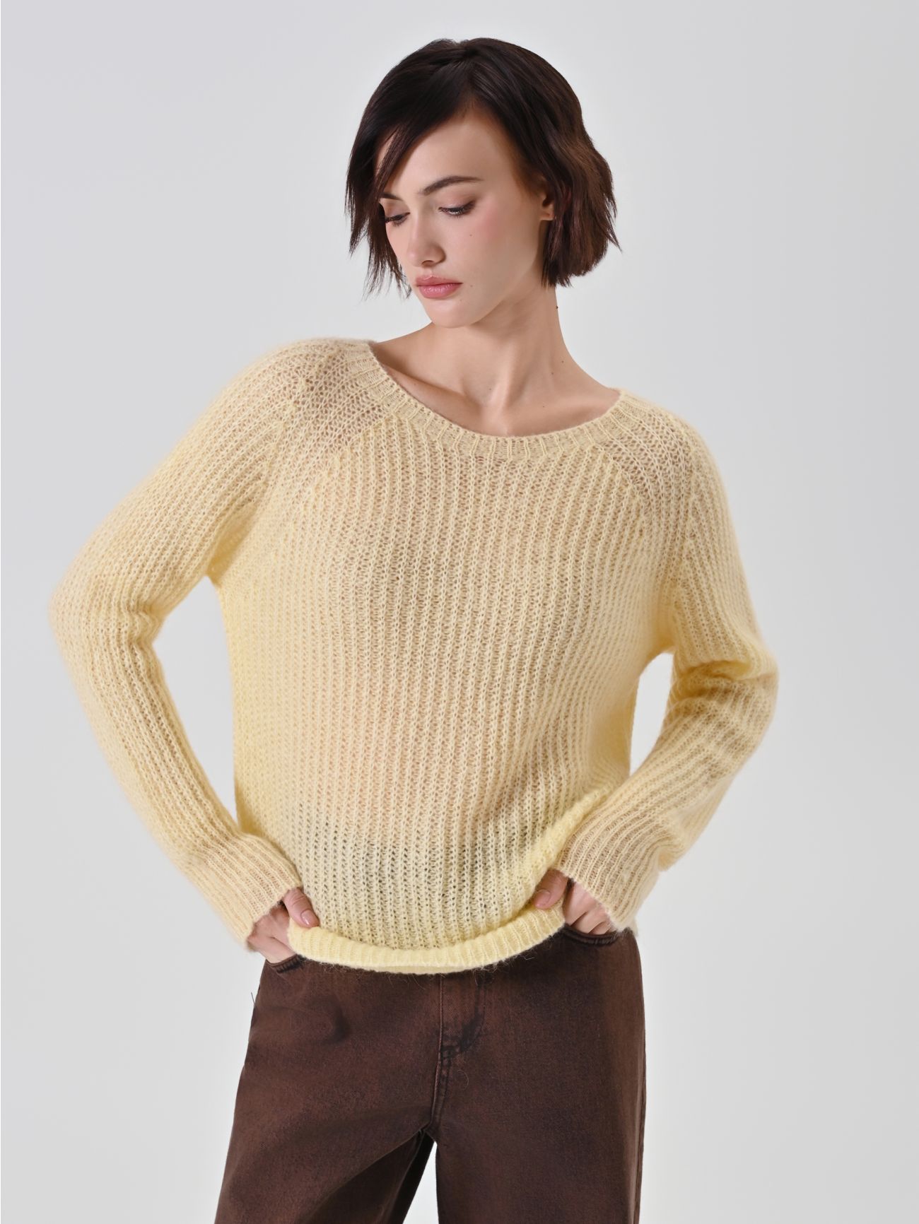 Yellow Mohair-Blend Crewneck Sweater 5 Rinascimento Yellow Mohair-Blend Crewneck Sweater in_i7