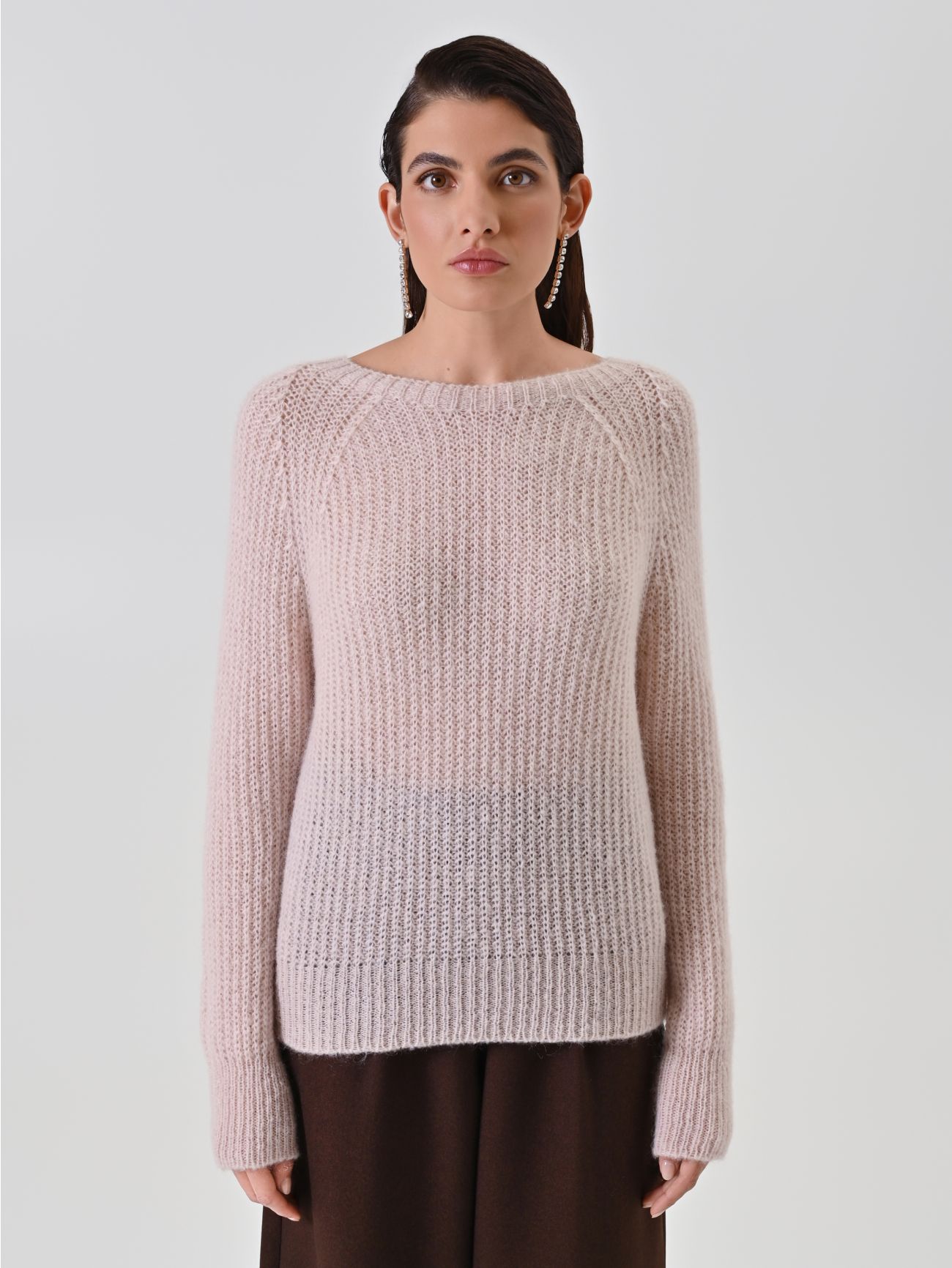 Light Pink Ribbed Crew Neck Sweater 2 Rinascimento Light Pink Ribbed Crew Neck Sweater det_2