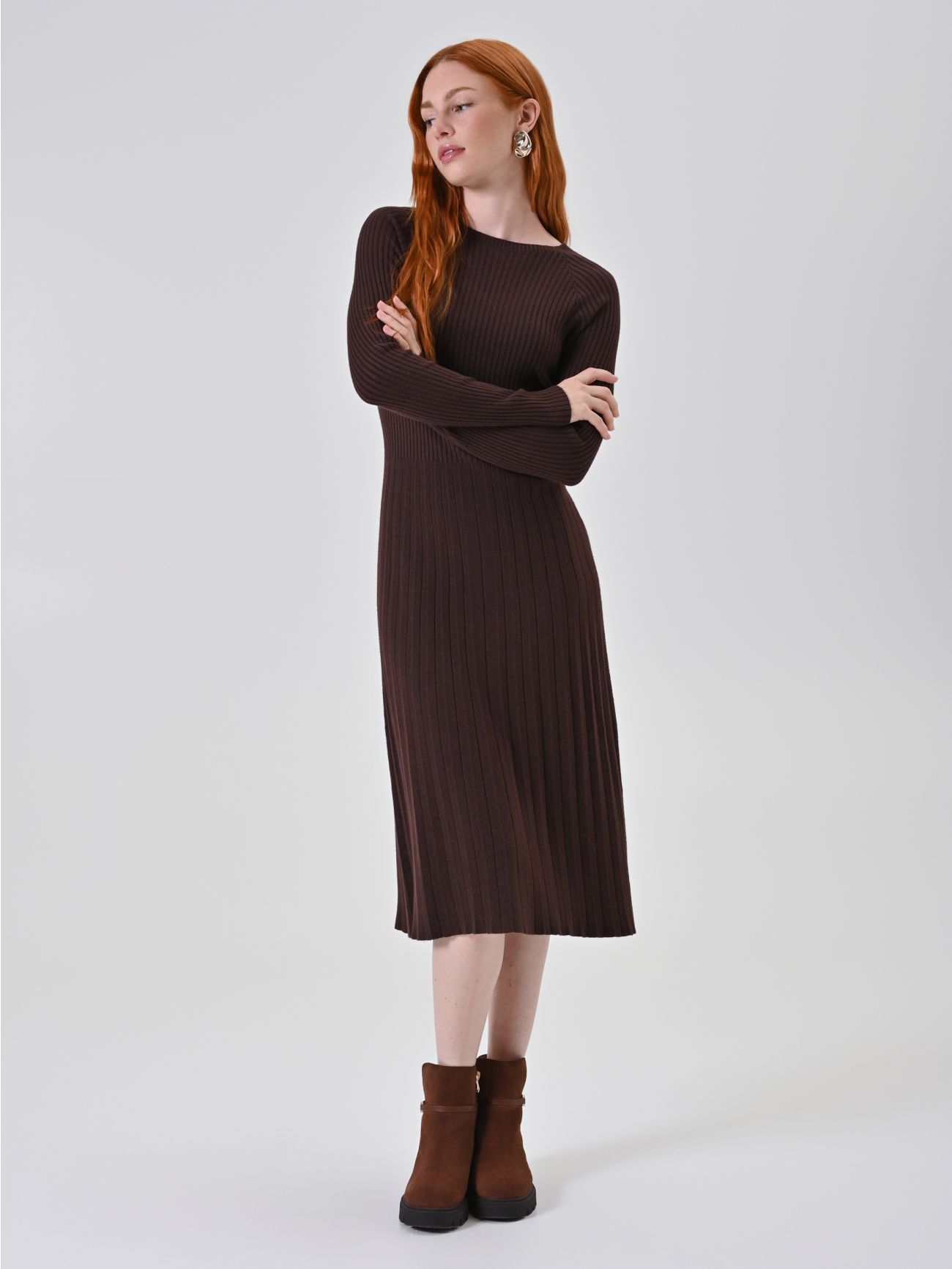 Abito Marrone in Maglia in_i7
