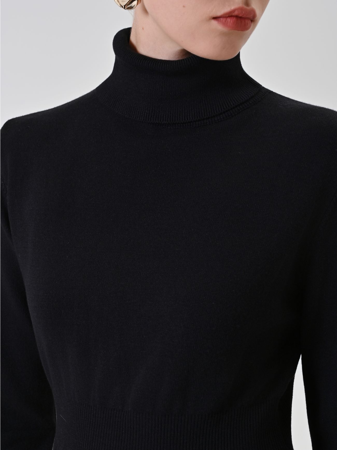 Black turtleneck knit dress in_i5