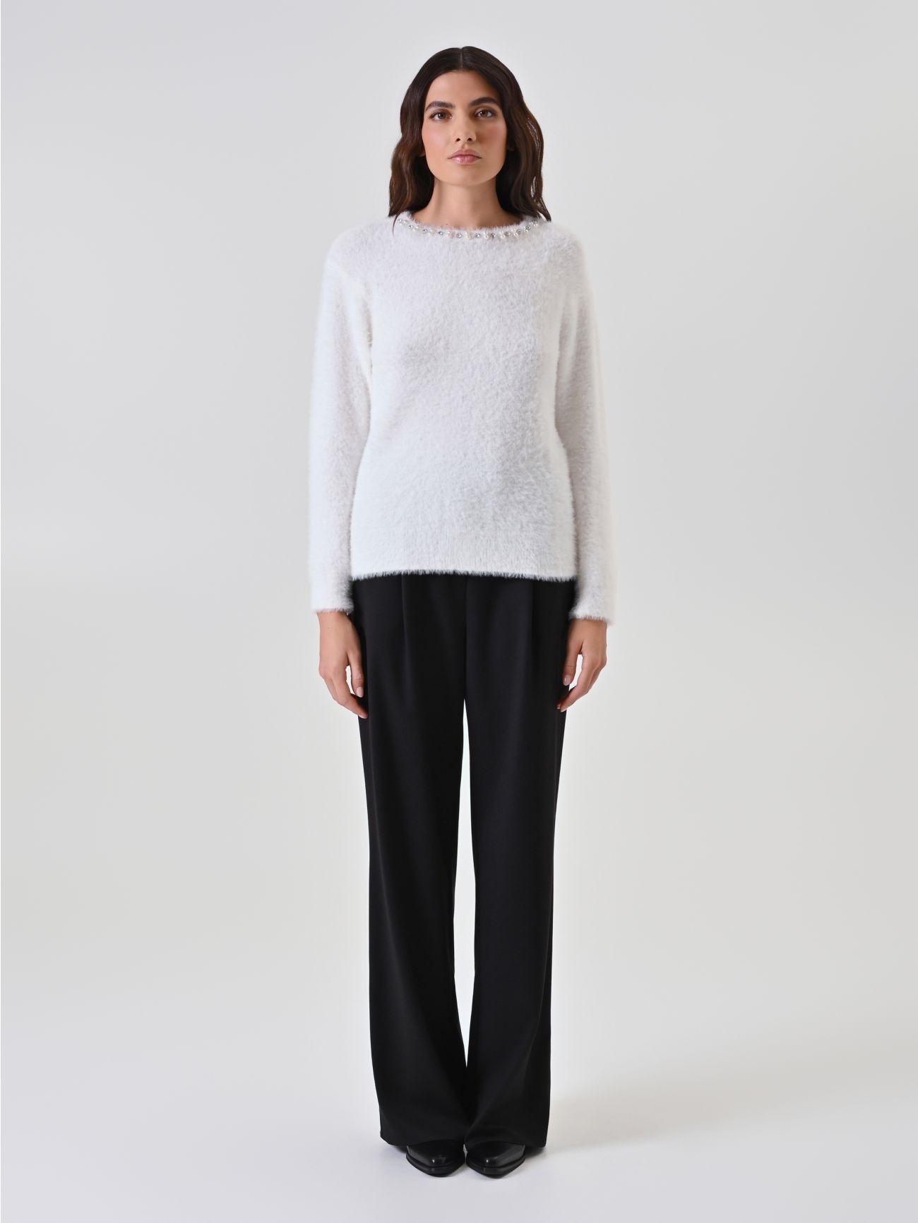 Cream Sweater with Jewel Neckline 1 Rinascimento Cream Sweater with Jewel Neckline det_1