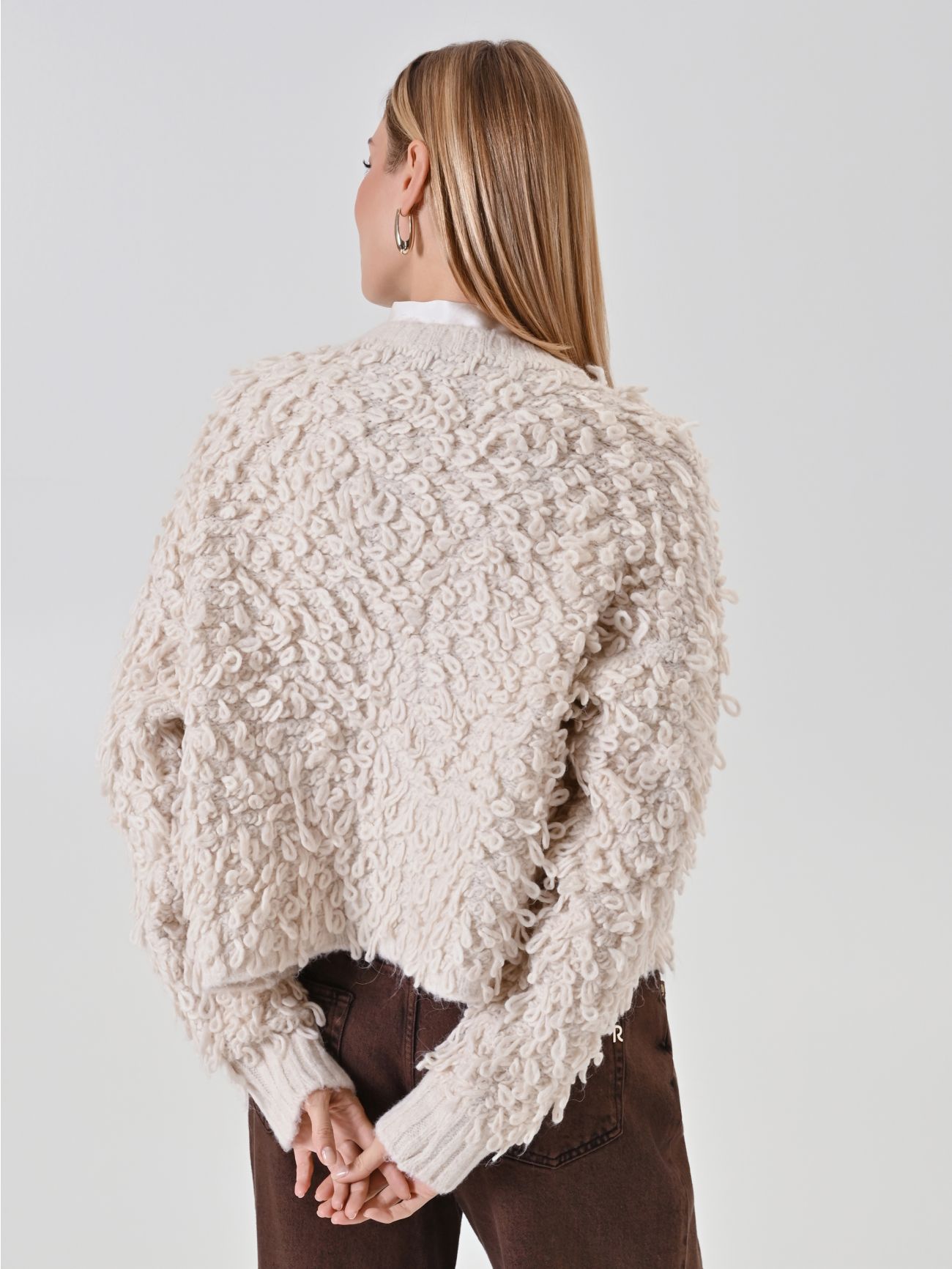 Cardigan écru en maille bouclée det_3