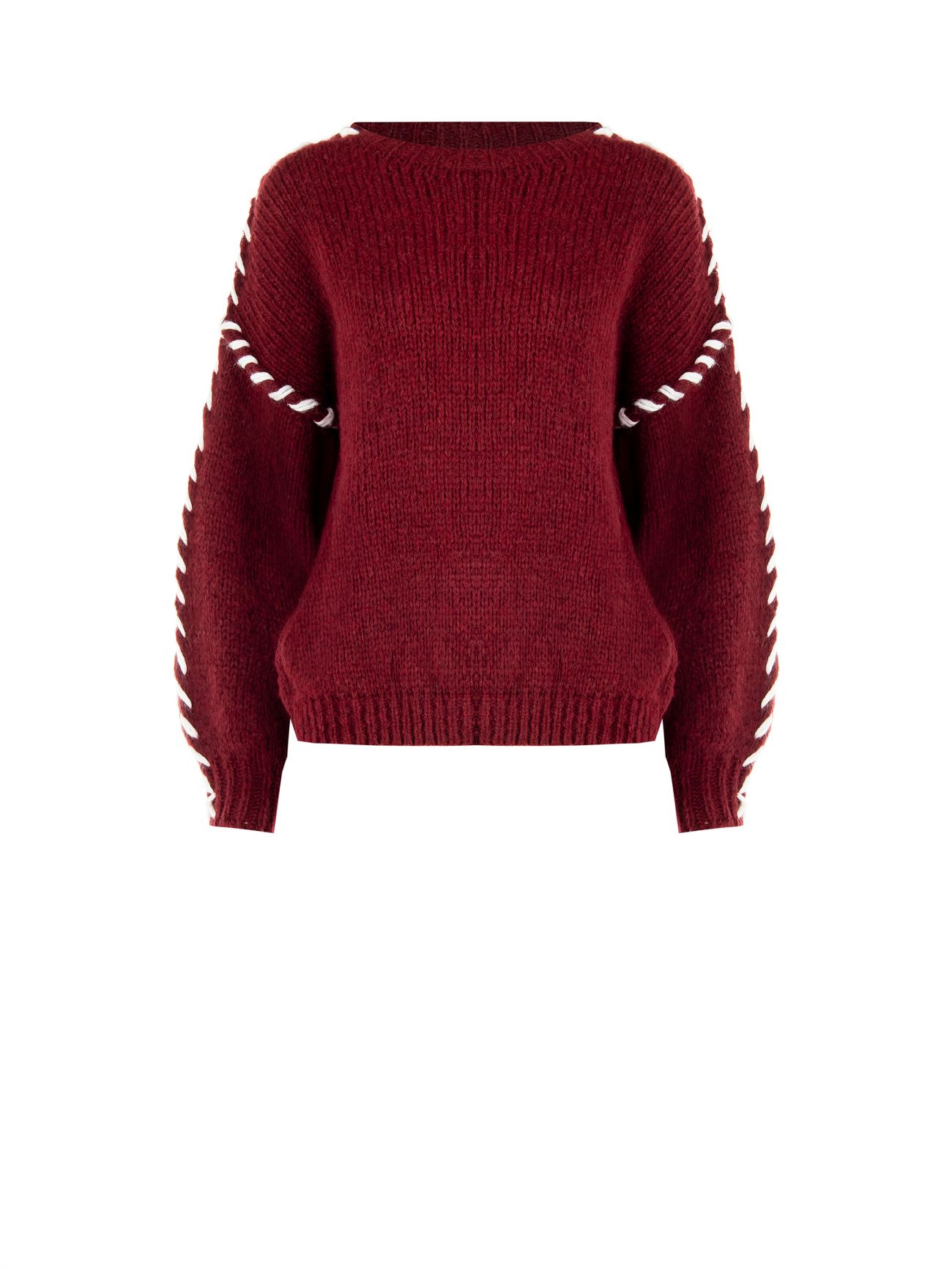 Bordeauxroter Pullover mit Ziernaht-Effekt det_4
