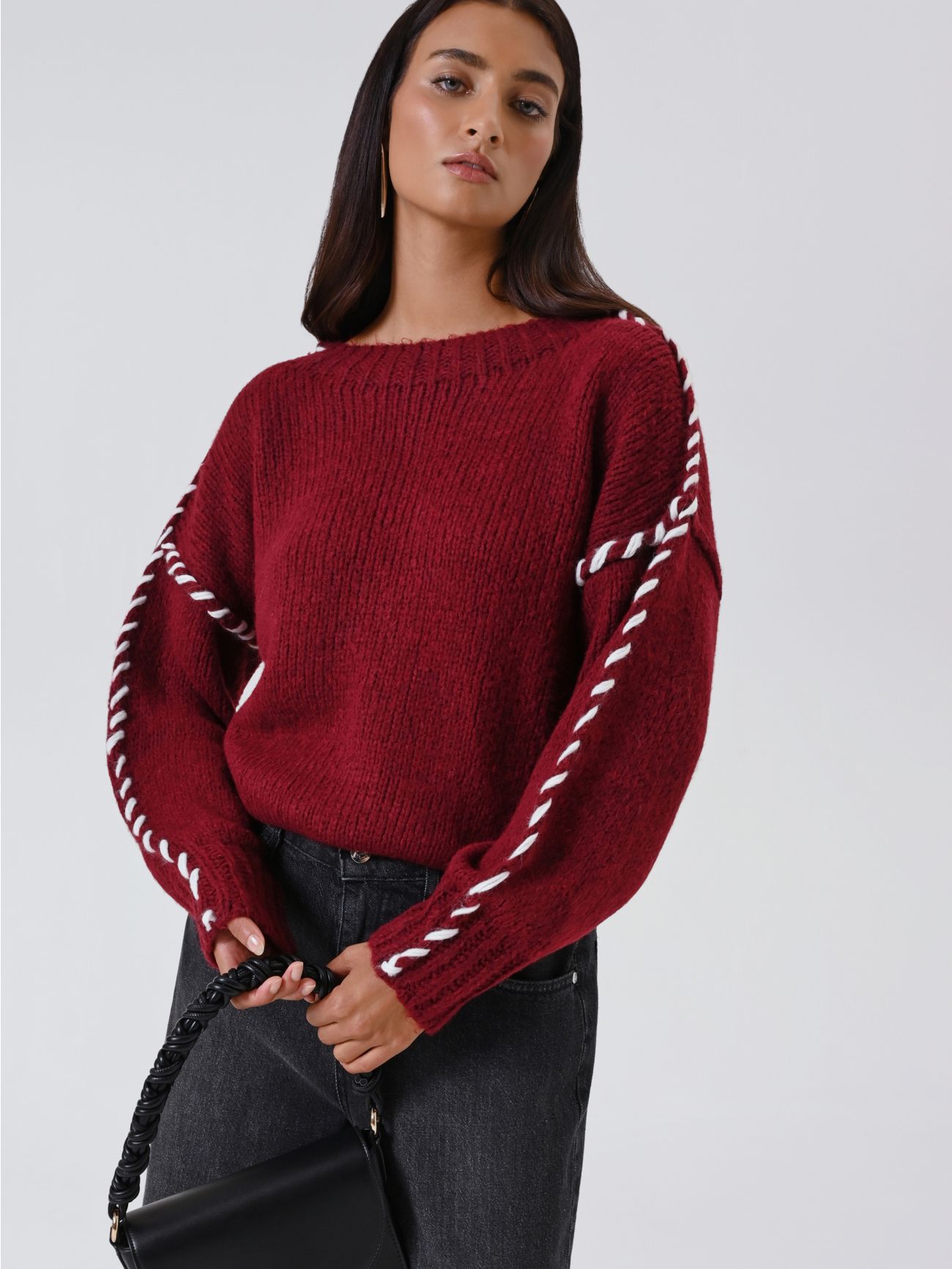 Bordeauxroter Pullover mit Ziernaht-Effekt  Rinascimento