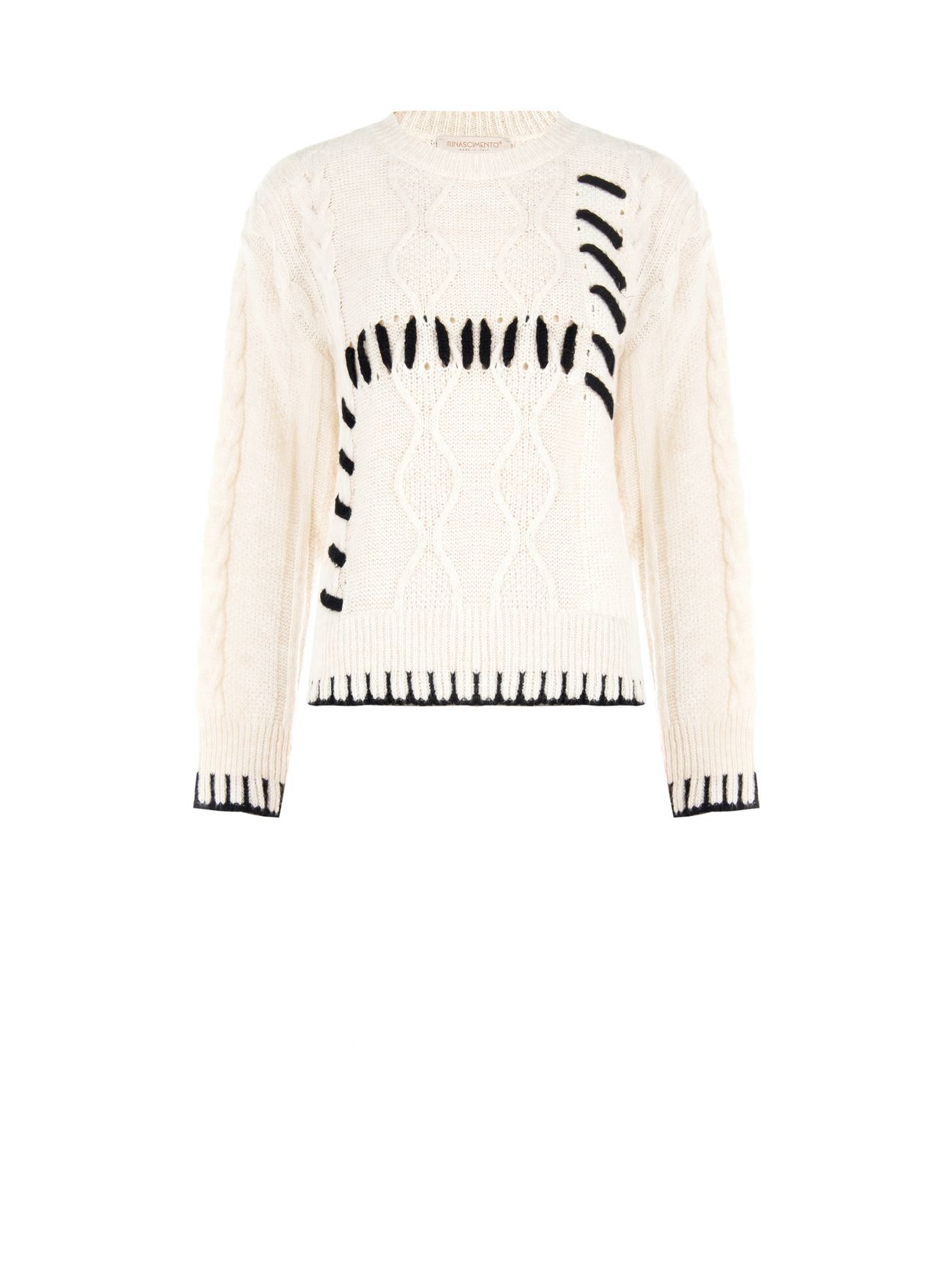 Weißer Pullover mit Steppstich-Optik det_4