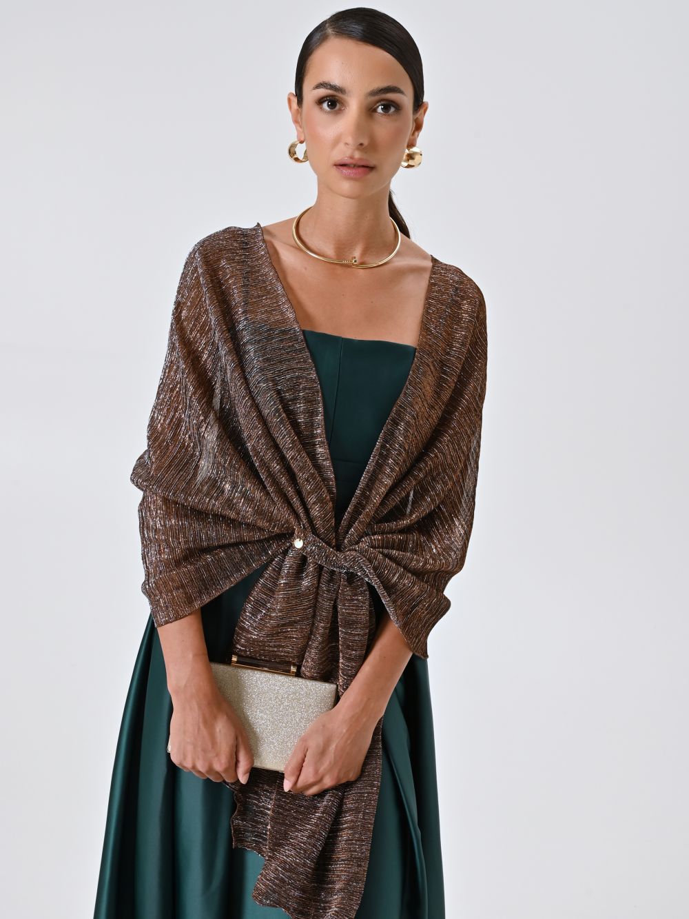 Stola Cioccolato in Tessuto Jacquard con Filo Lurex