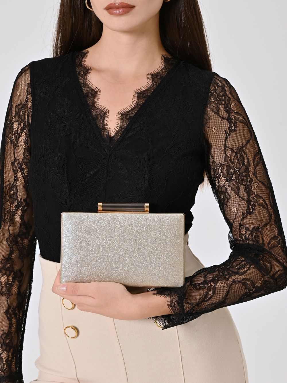 Clutch Glitter Platino