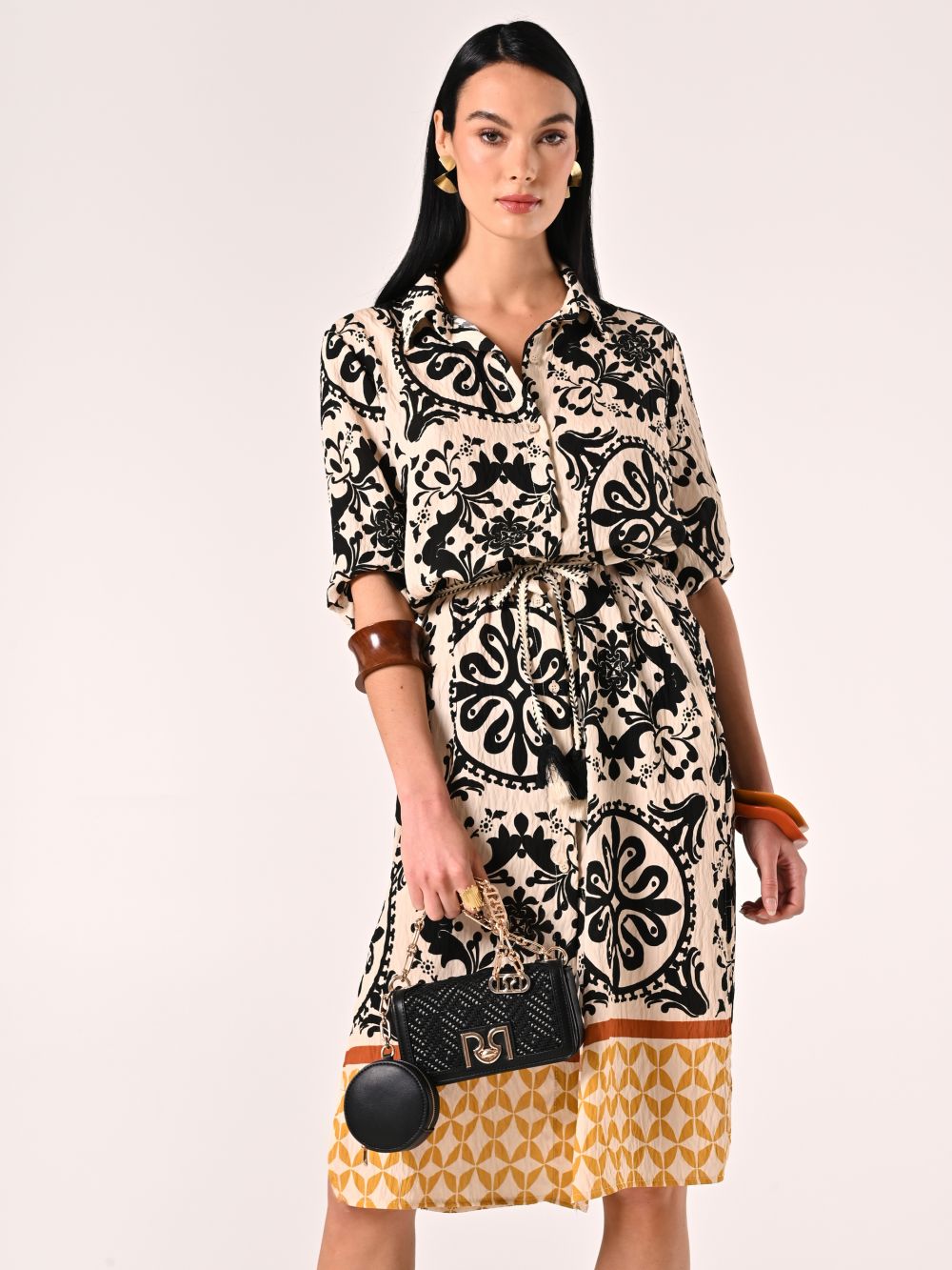 Chemise Dress in Ethnic-print Viscose