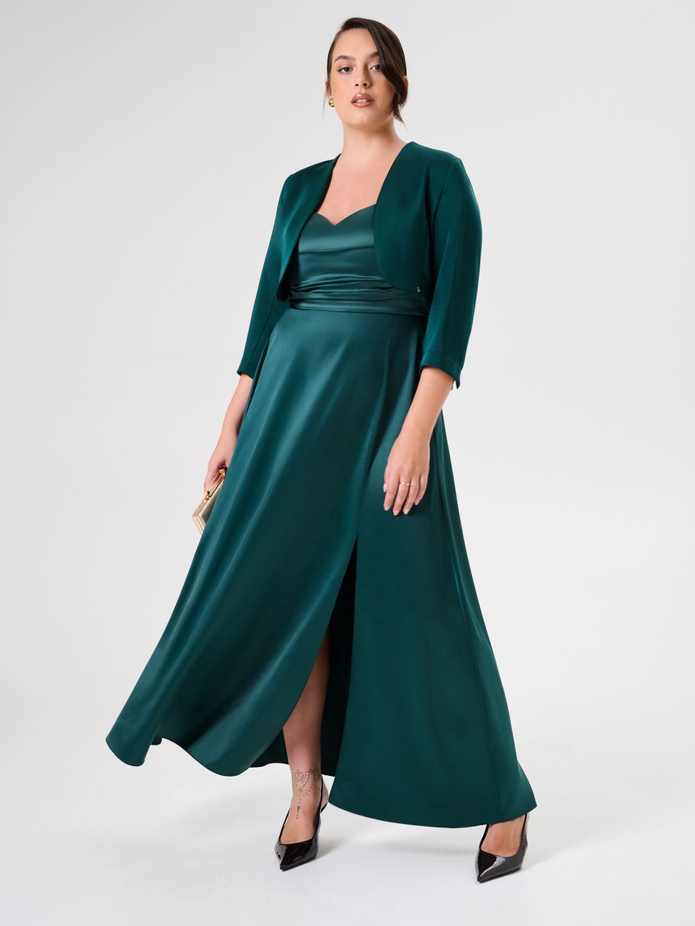 Abito Curvy Verde in Raso