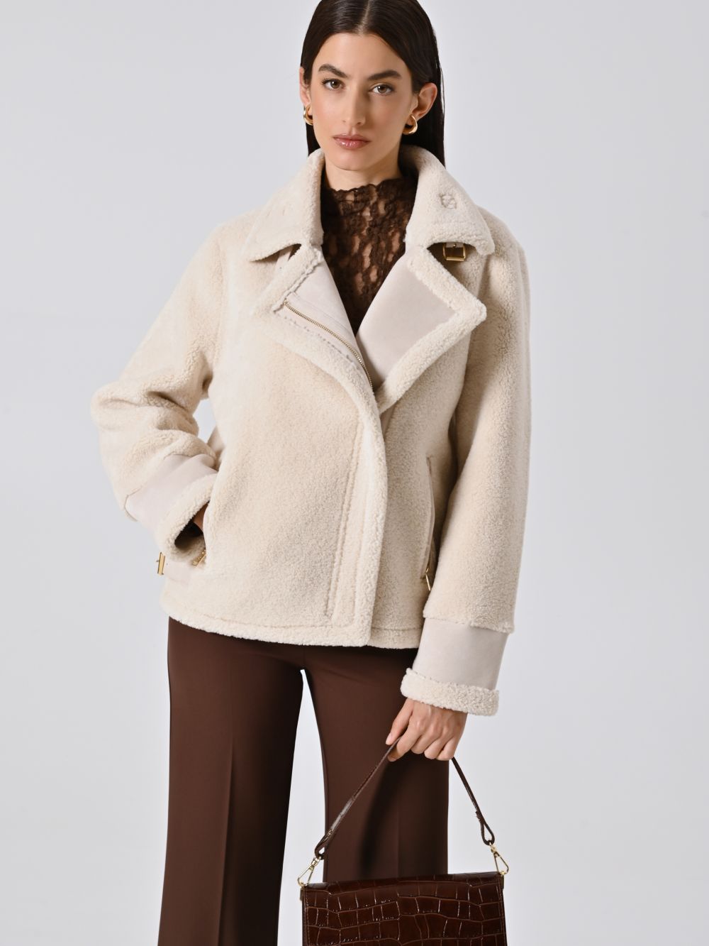 Blouson bombardier blanc effet peau de mouton